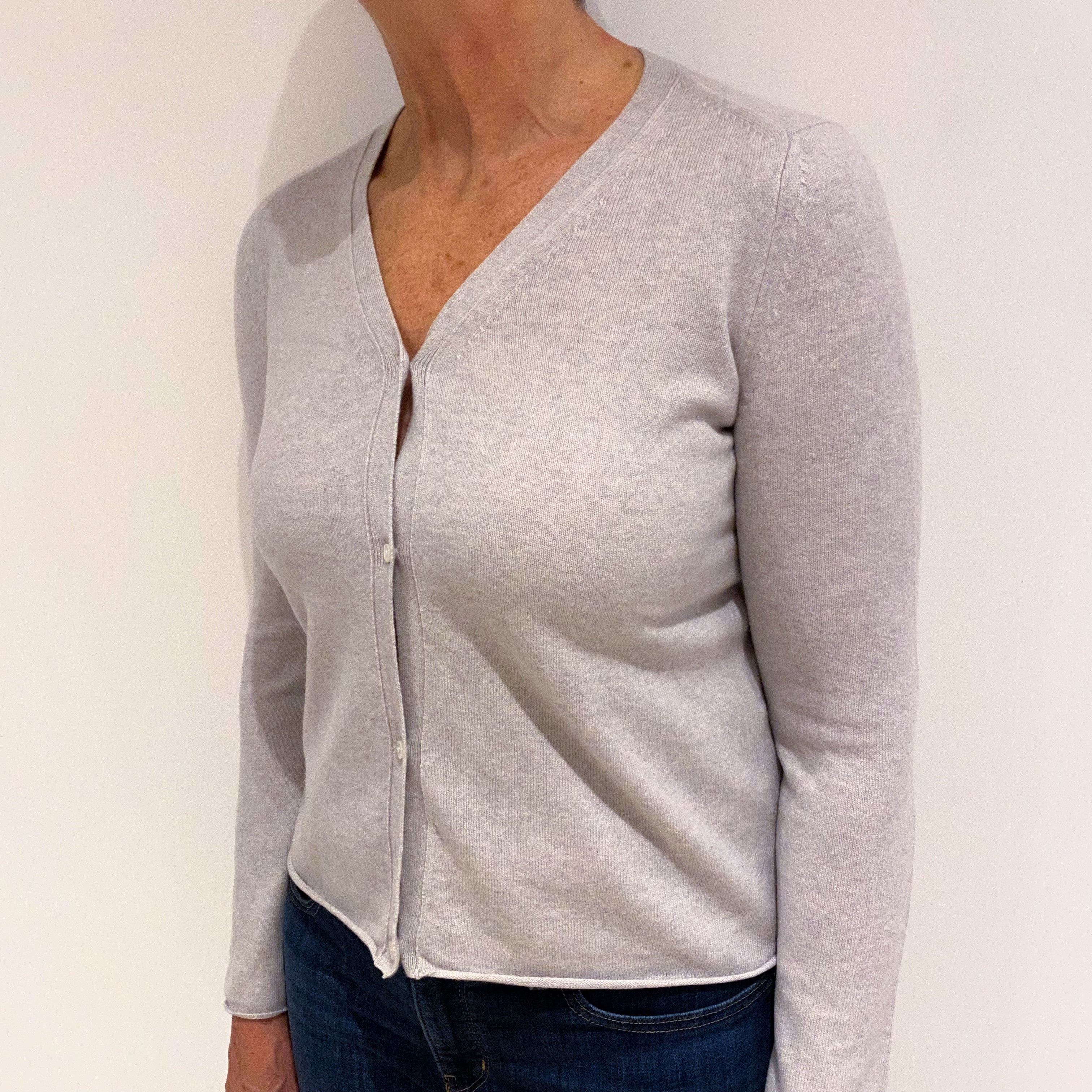 Frost Grey Cashmere V Neck Cardigan Medium