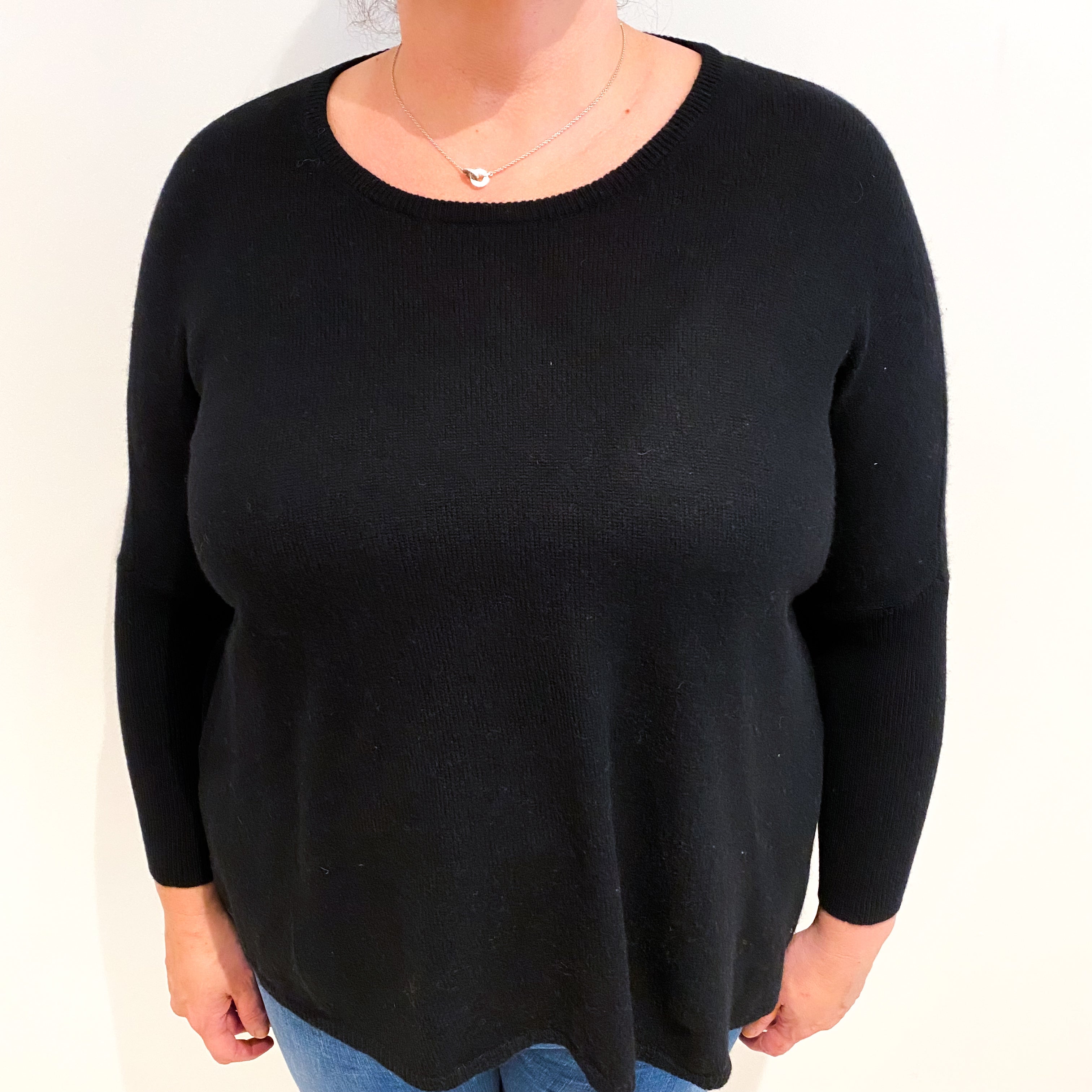 Black Cashmere Slouchy Crew Neck Jumper Extra Large