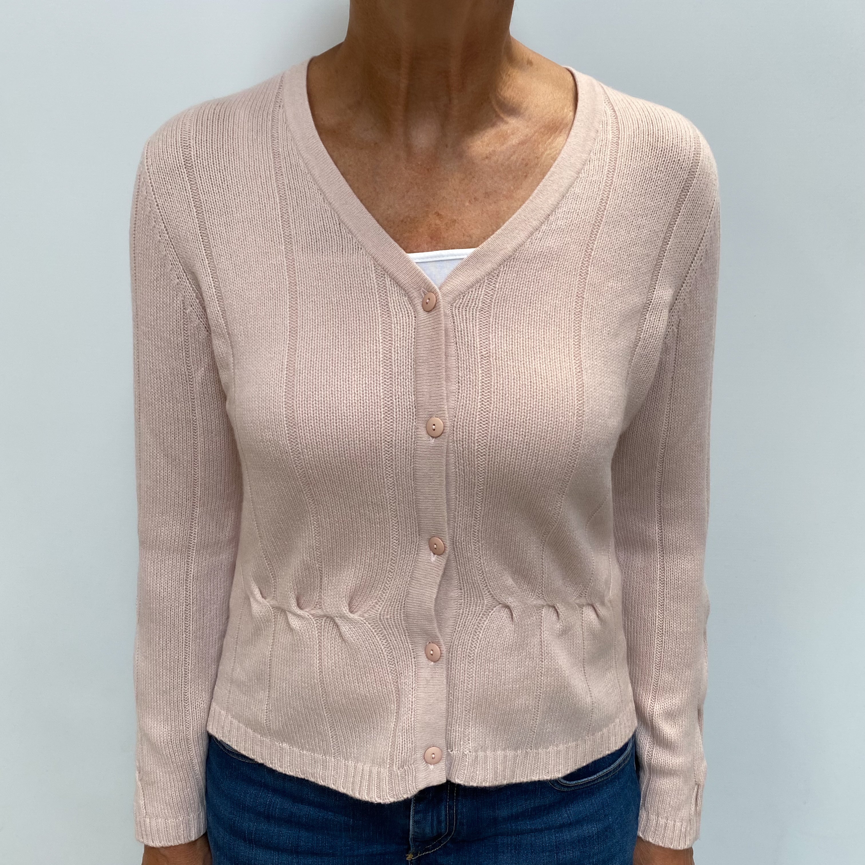 Ice Pink Cashmere V Neck Cardigan Medium