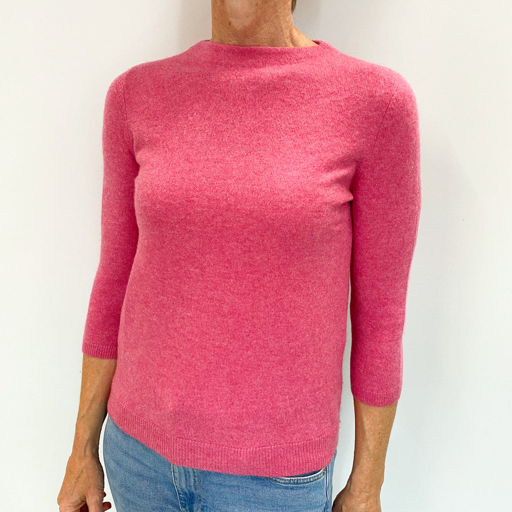 Loganberry Pink Cashmere High Crew Neck Jumper Small