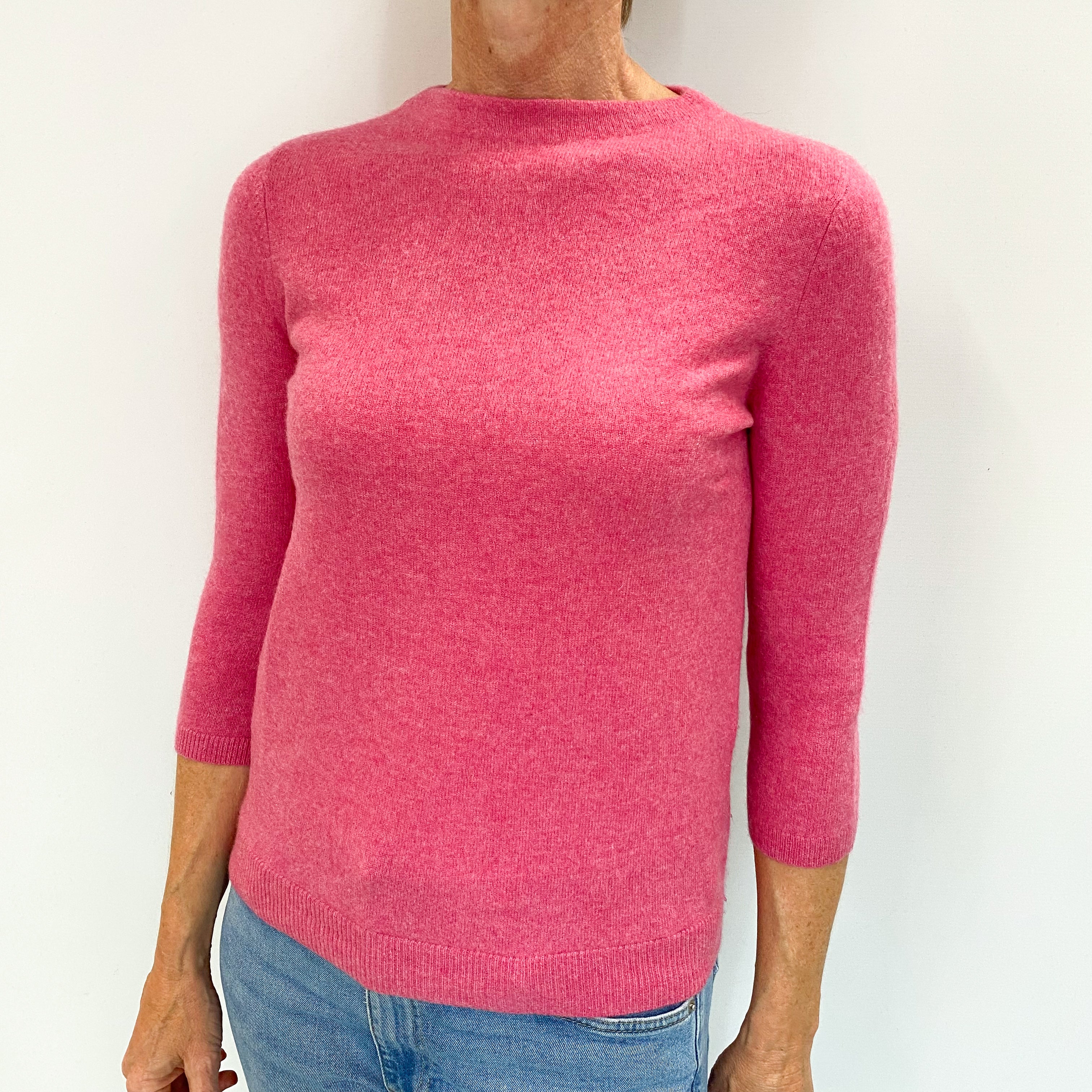 Loganberry Pink Cashmere High Crew Neck Jumper Small