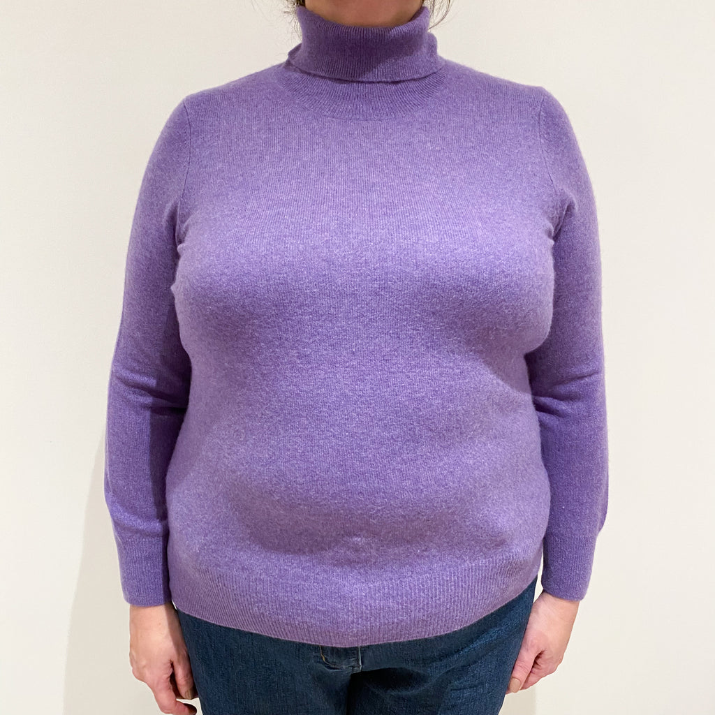 Deep Lavender Purple Cashmere Polo Neck Jumper Extra Large