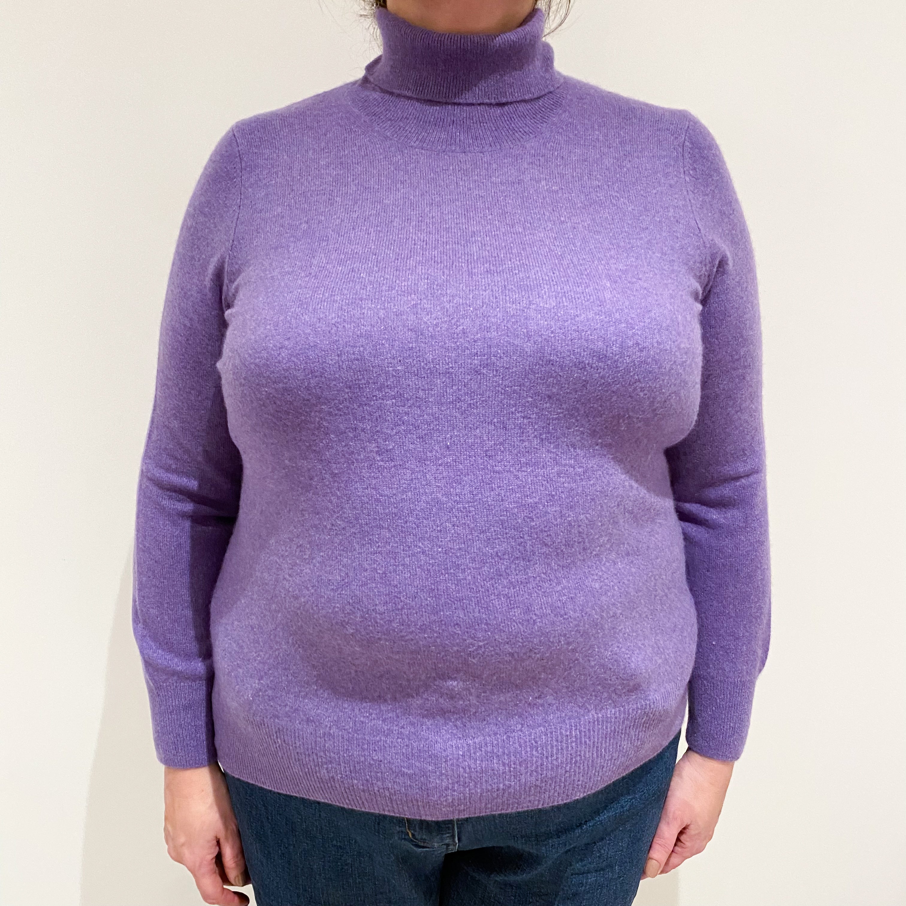 Deep Lavender Purple Cashmere Polo Neck Jumper Extra Large