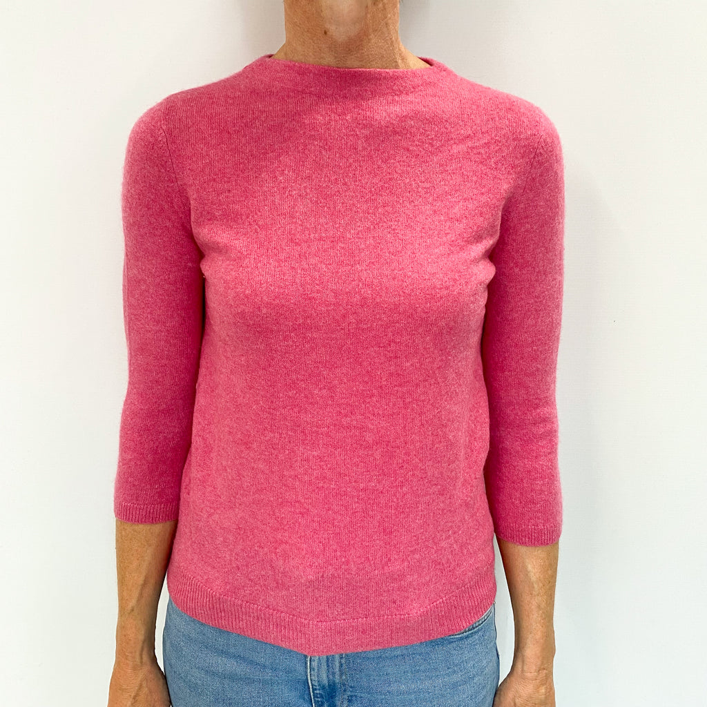 Loganberry Pink Cashmere High Crew Neck Jumper Small