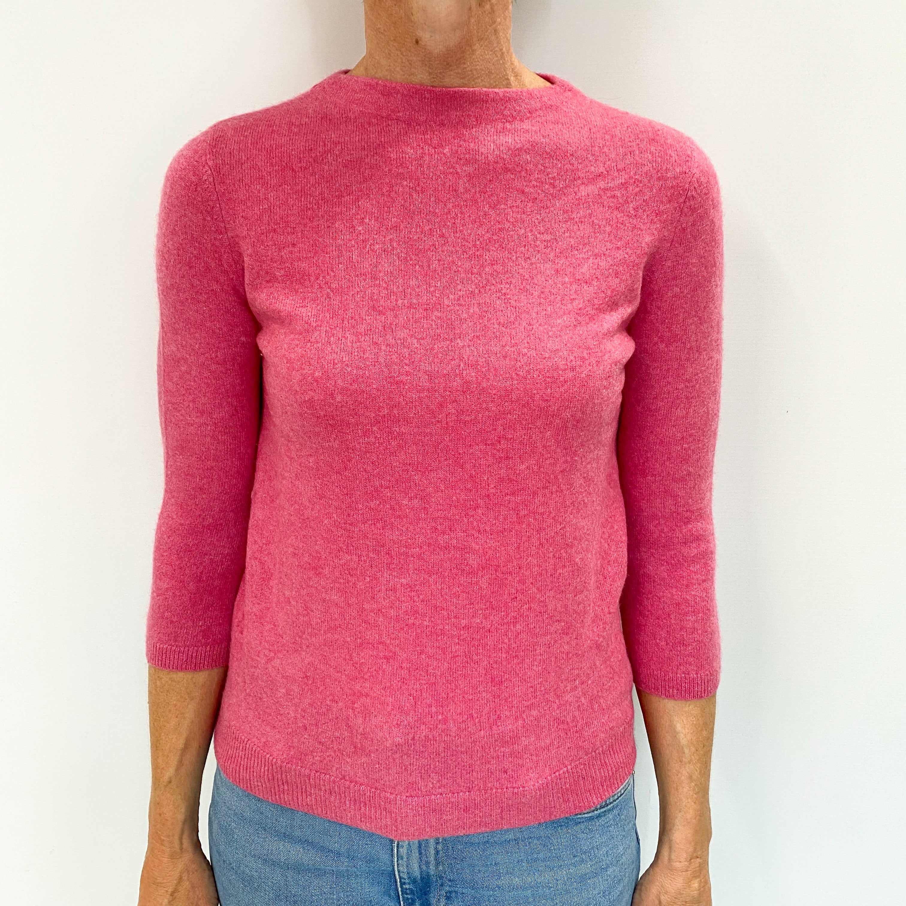 Loganberry Pink Cashmere High Crew Neck Jumper Small
