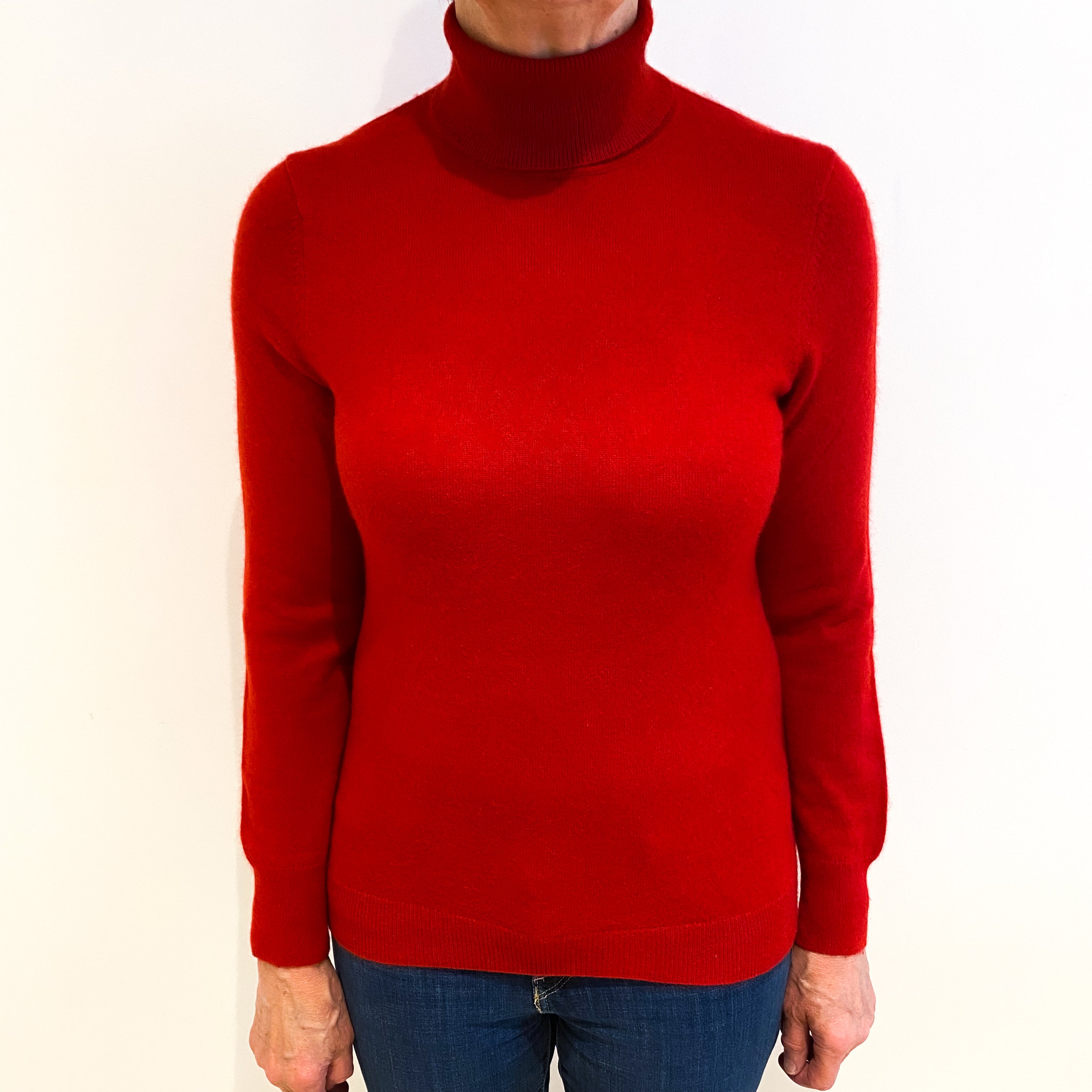 Spanish Red Cashmere Polo Neck Jumper Medium