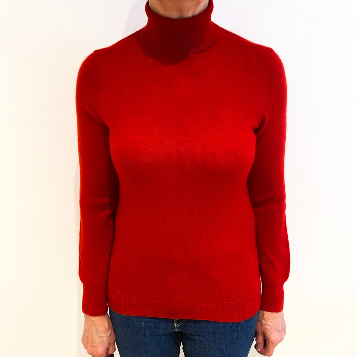 Spanish Red Cashmere Polo Neck Jumper Medium