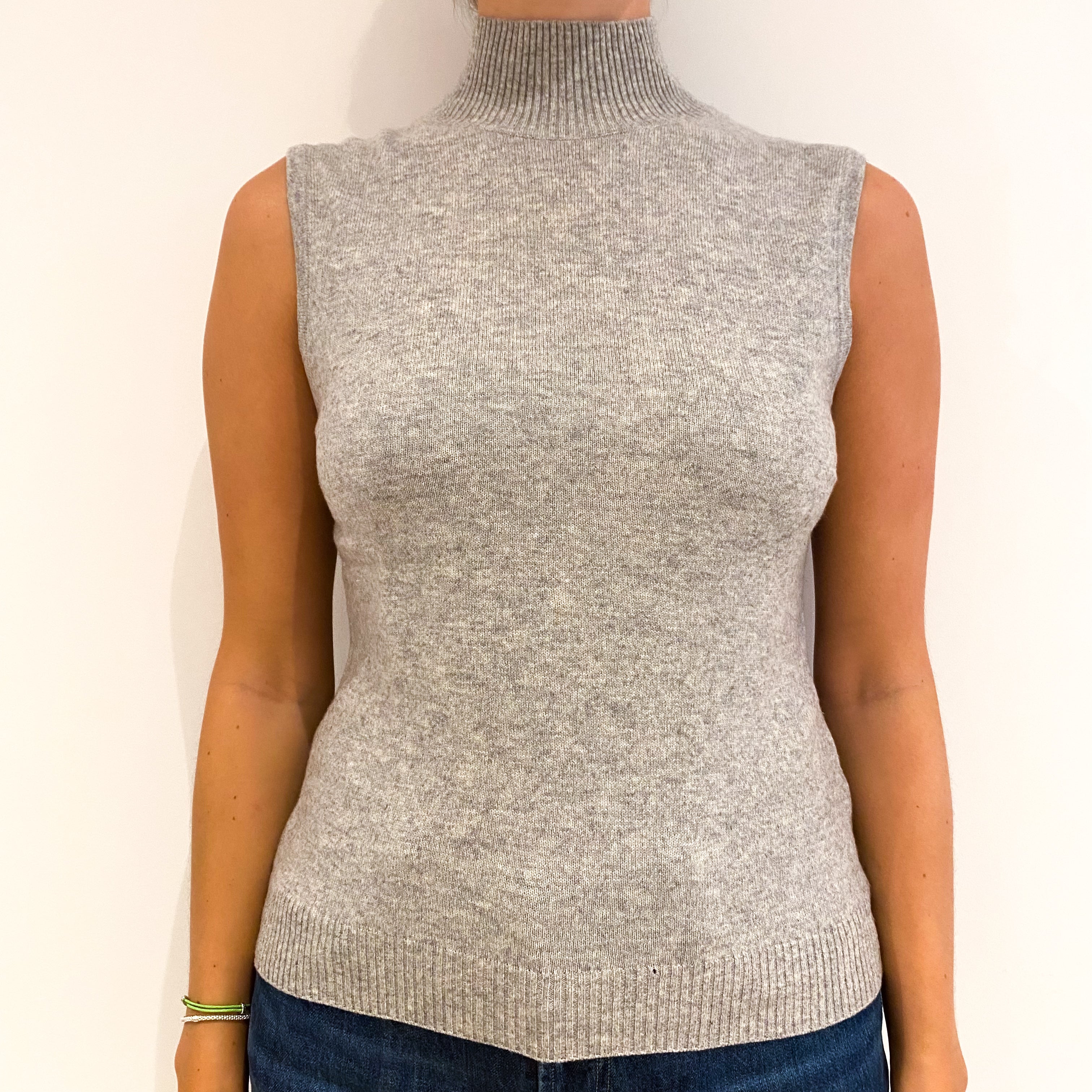Smoke Grey Sleeveless Cashmere Turtle Neck Jumper Medium