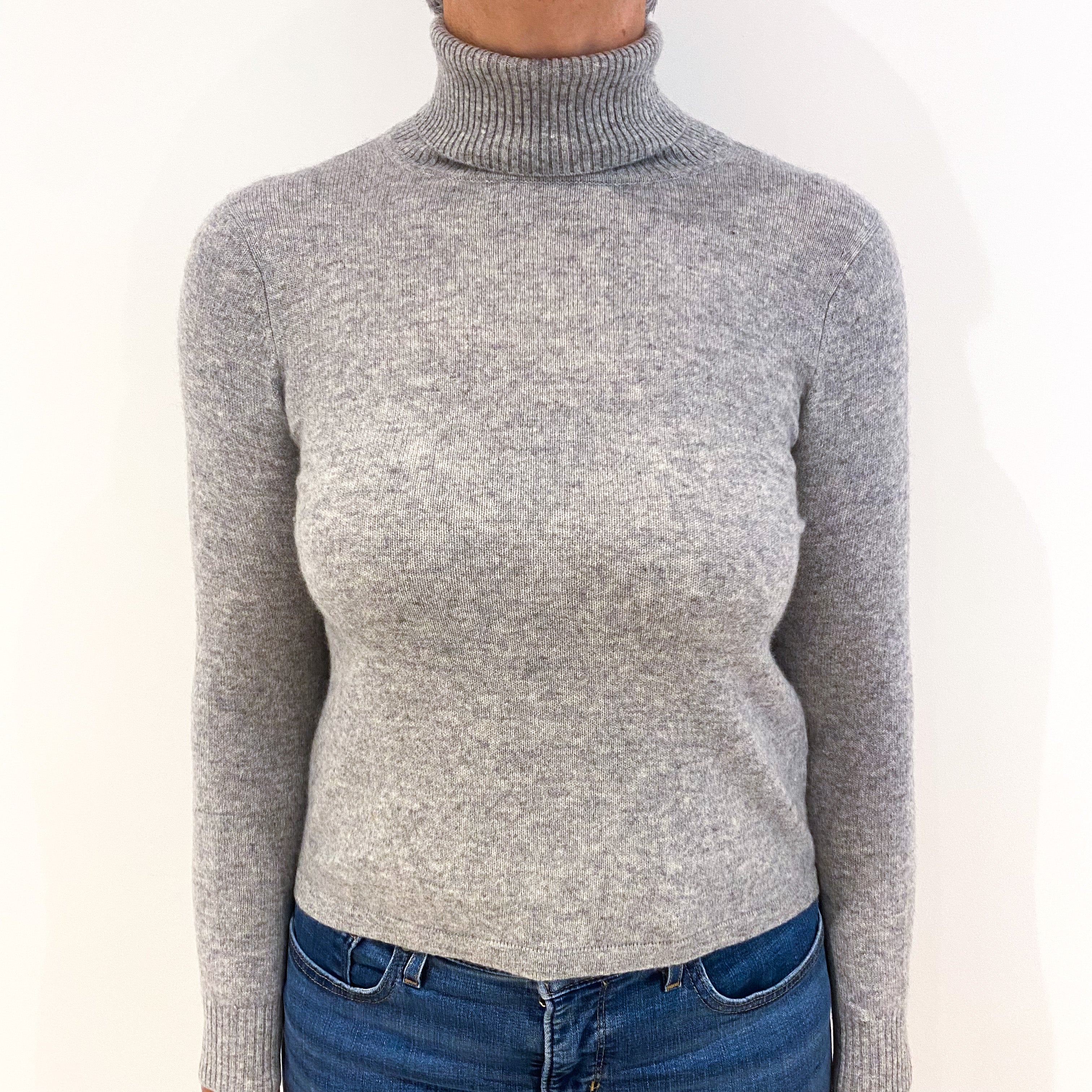 Smoke Grey Cashmere Polo Neck Jumper Medium