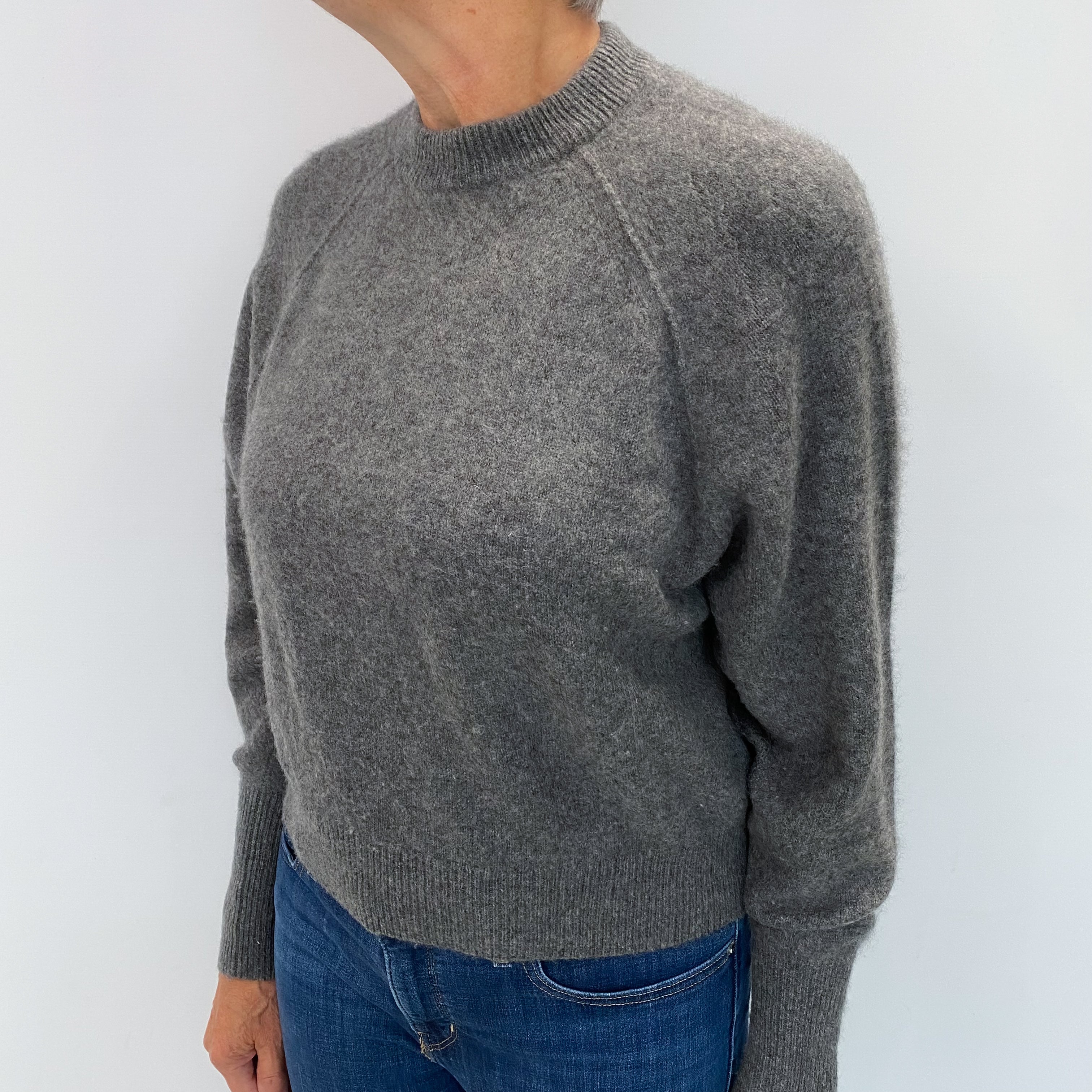 Slate Grey Cashmere Boxy Crew Neck Jumper Medium