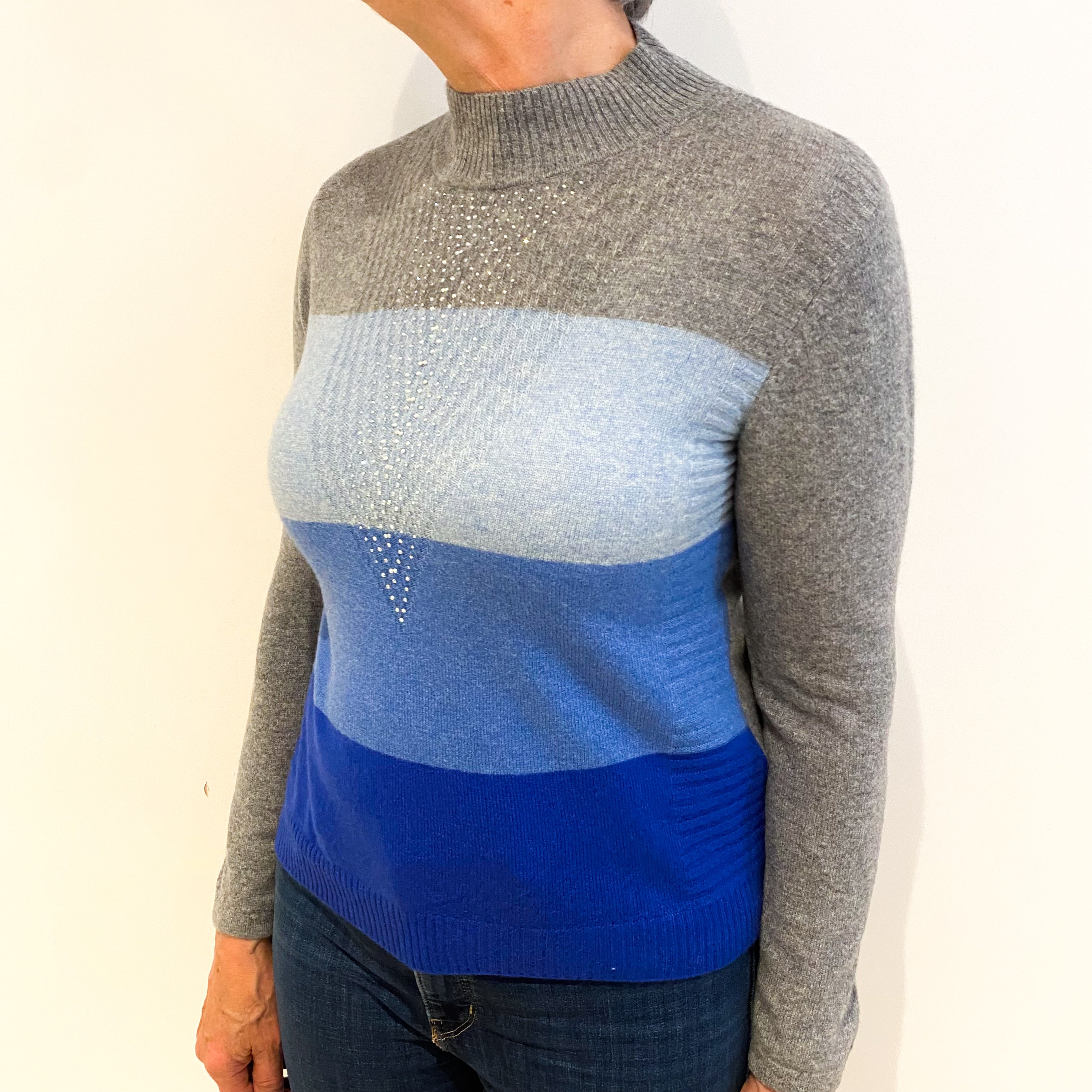 Ash Grey Blue Cashmere Turtle Neck Jumper Medium