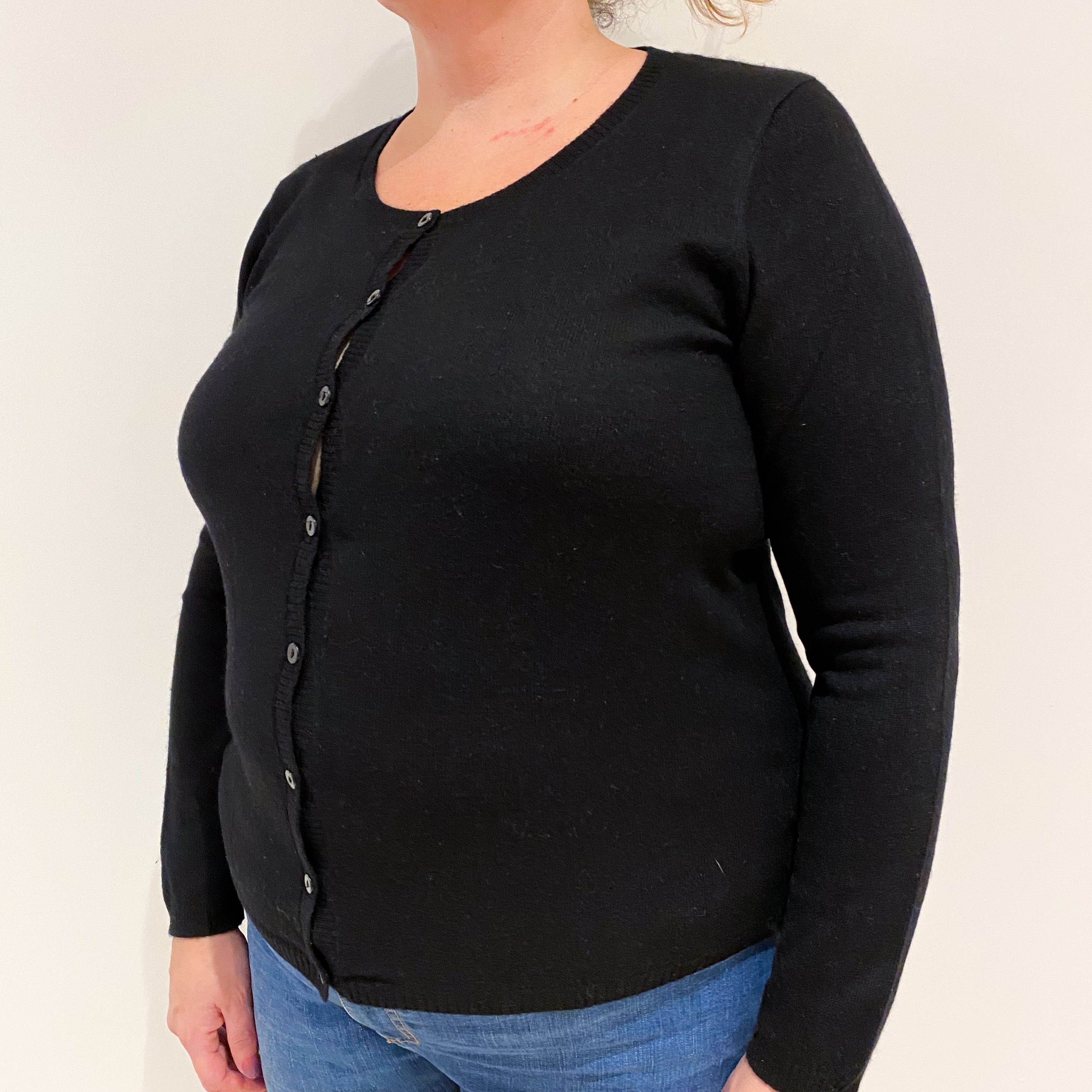Black Cashmere Crew Neck Cardigan Extra Large