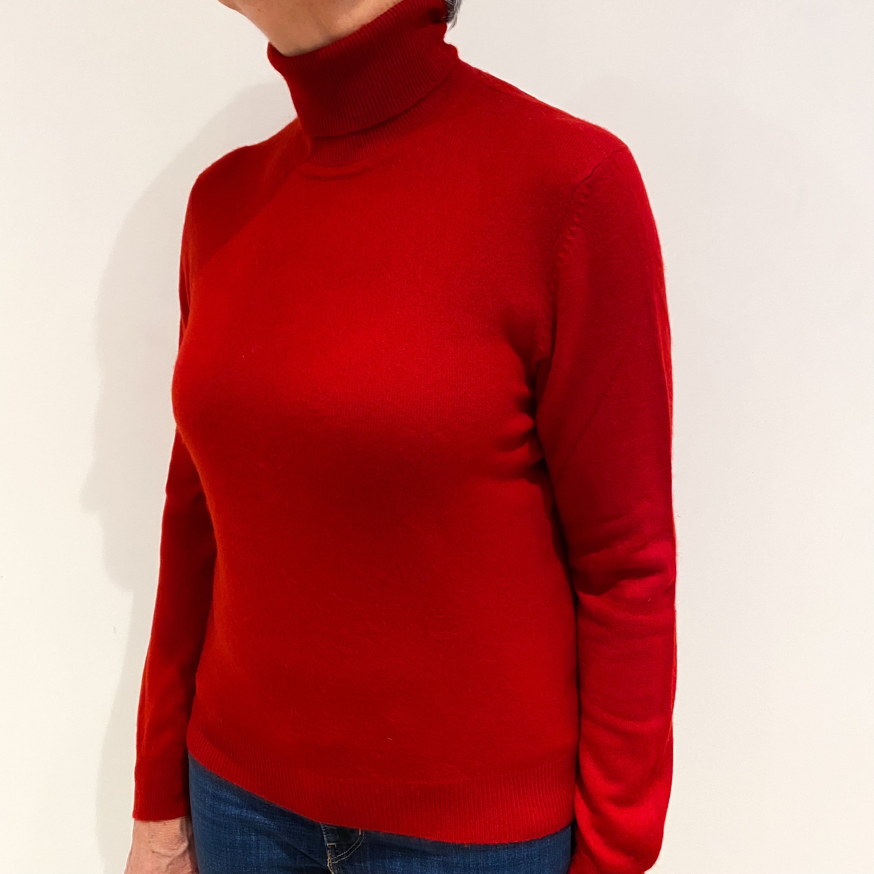 Post Box Red Cashmere Polo Neck Jumper Medium