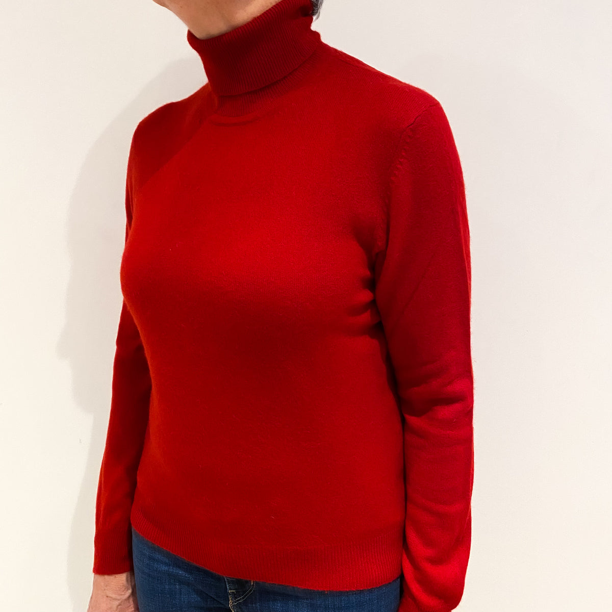 Post Box Red Cashmere Polo Neck Jumper Medium