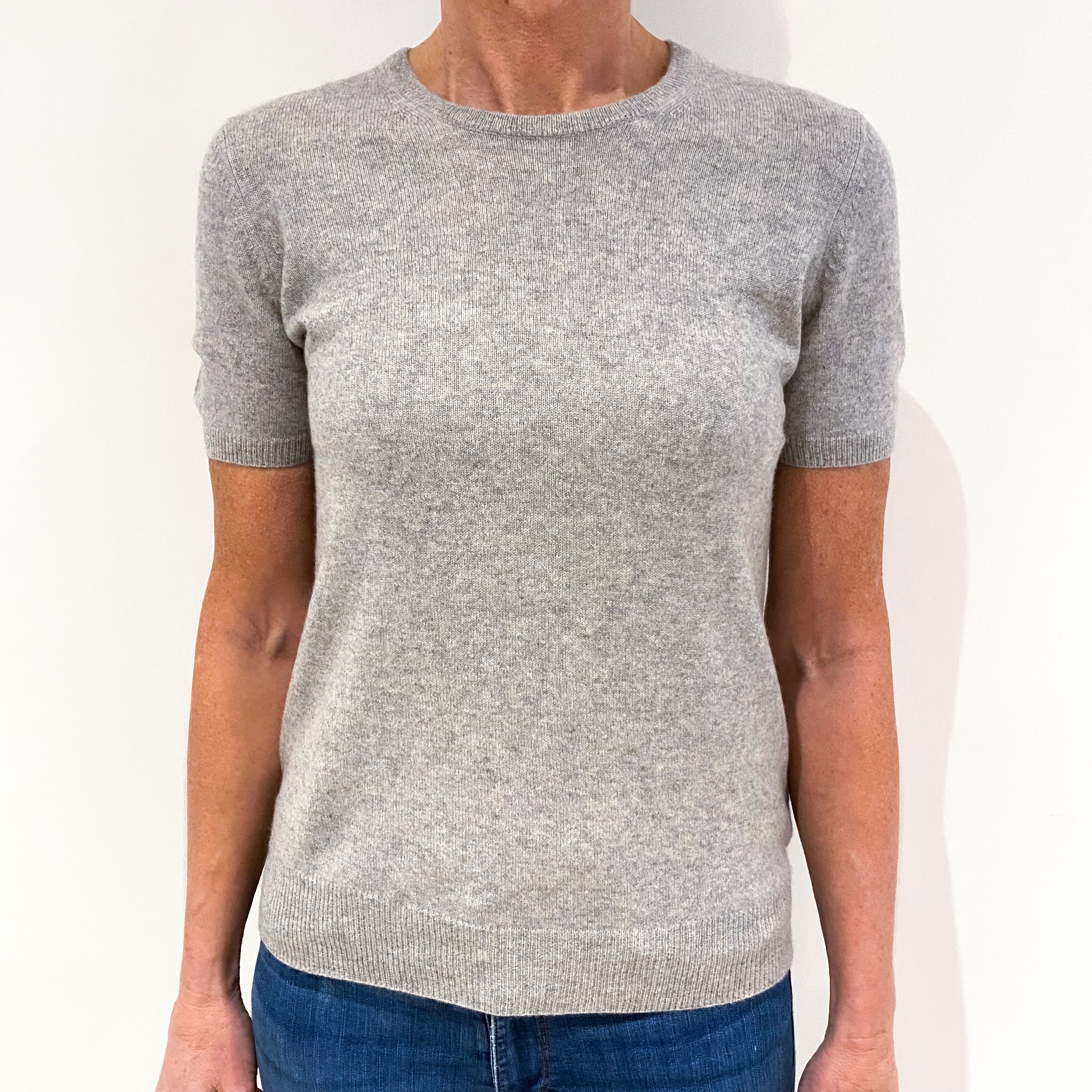 Smoke Grey Short Sleeved Cashmere Crew Neck Jumper Small