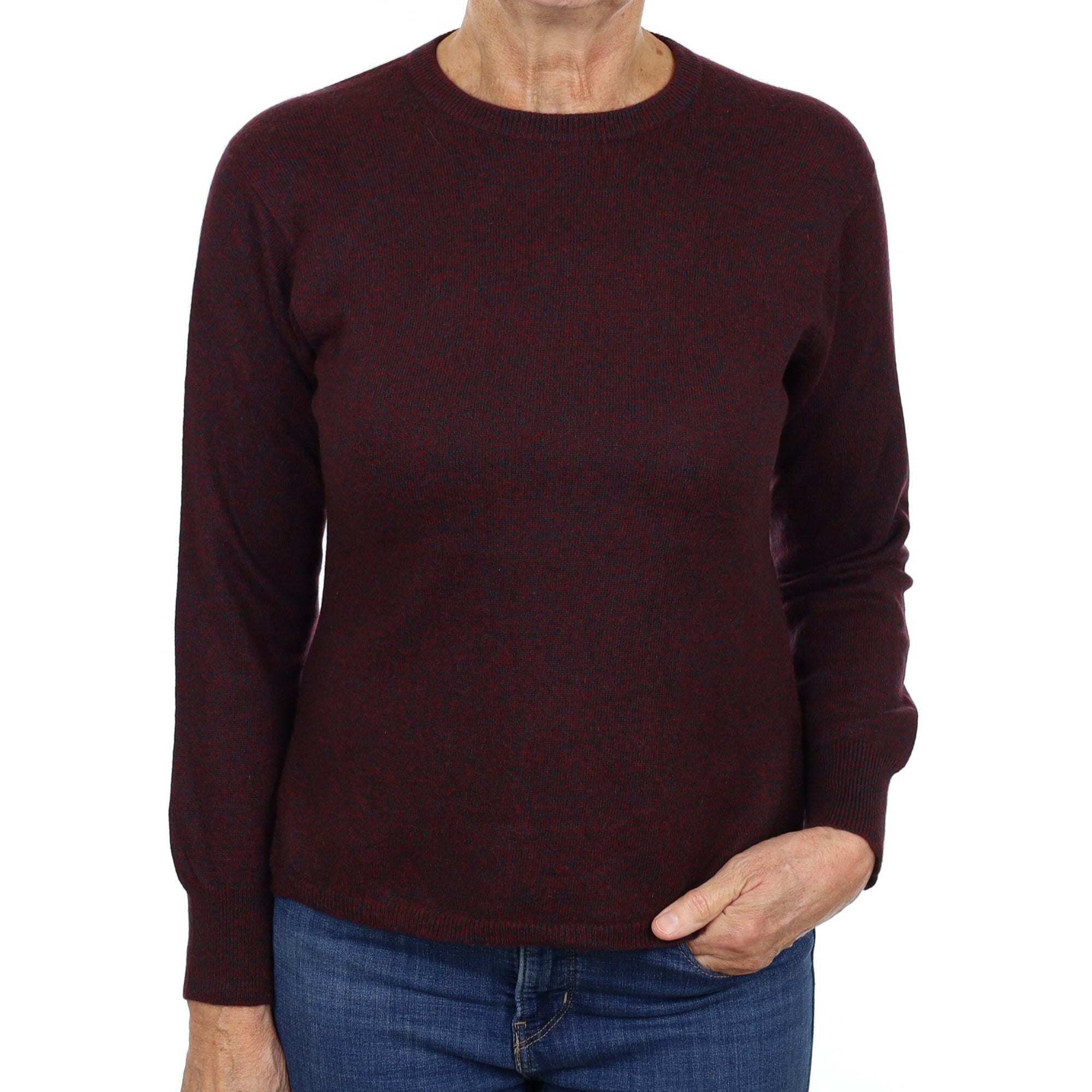 Deep Red and Green Marl Cashmere Crew Neck Jumper Medium