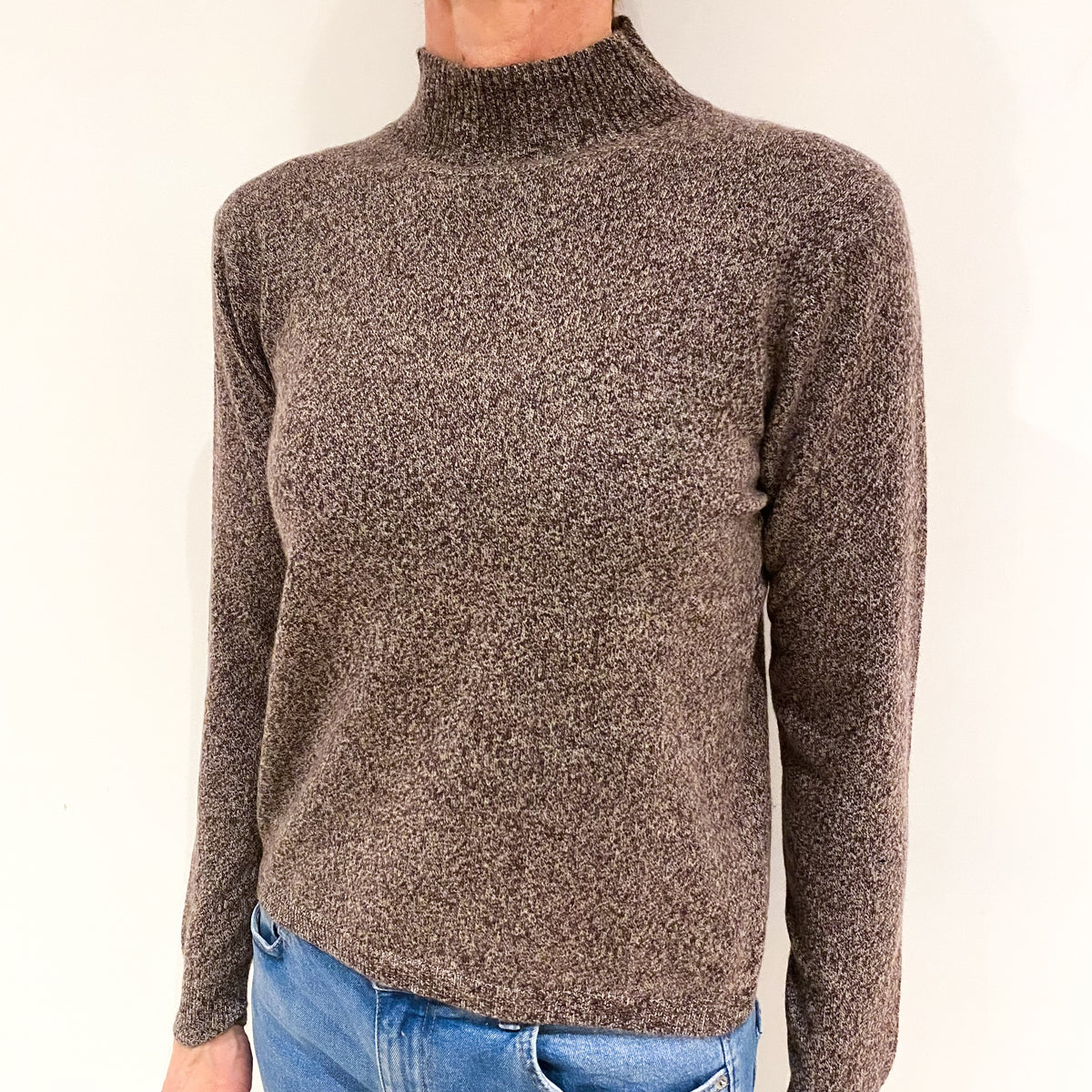 Brown Marl Cashmere Turtle Neck Jumper Small