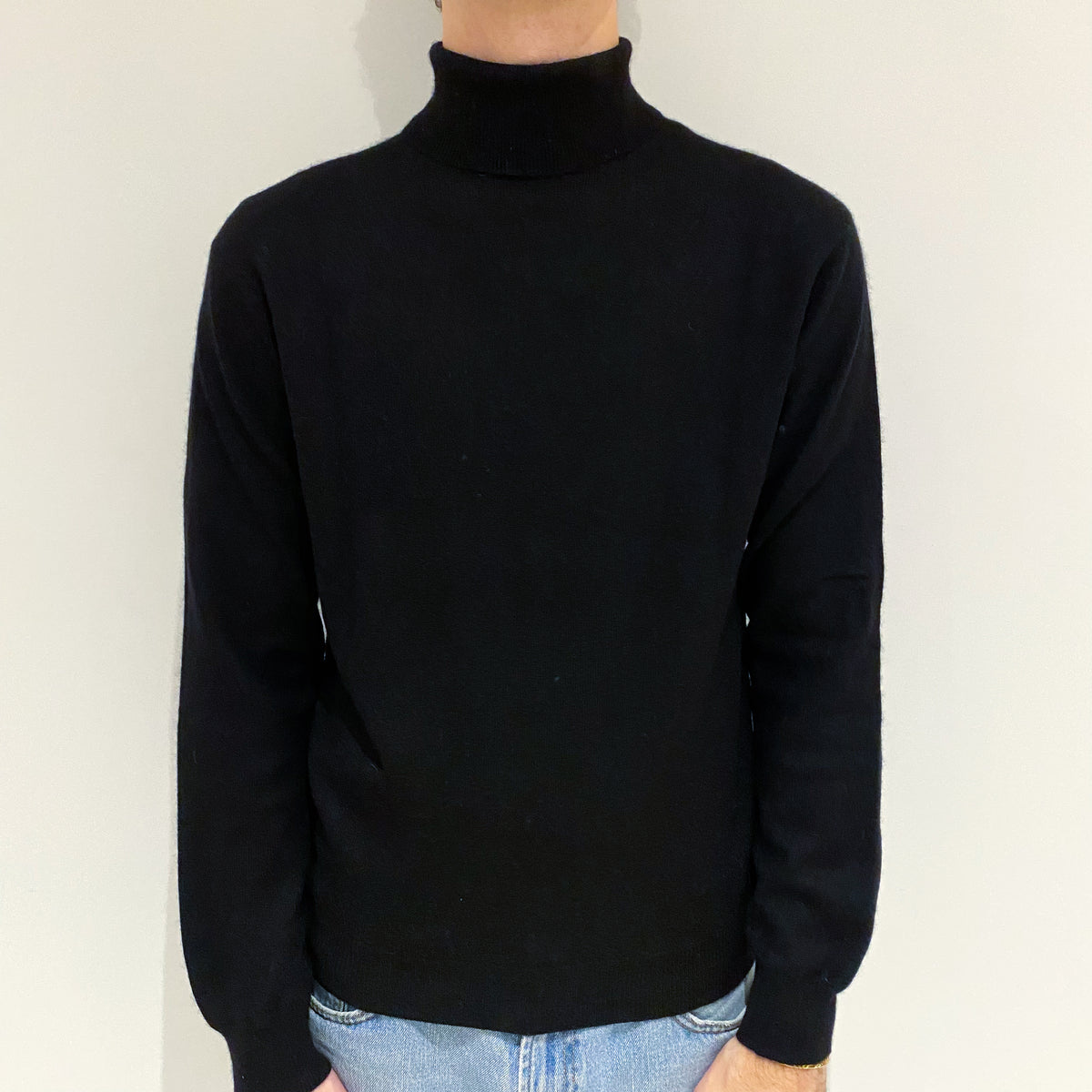 Men's Black Cashmere Polo Neck Jumper Large