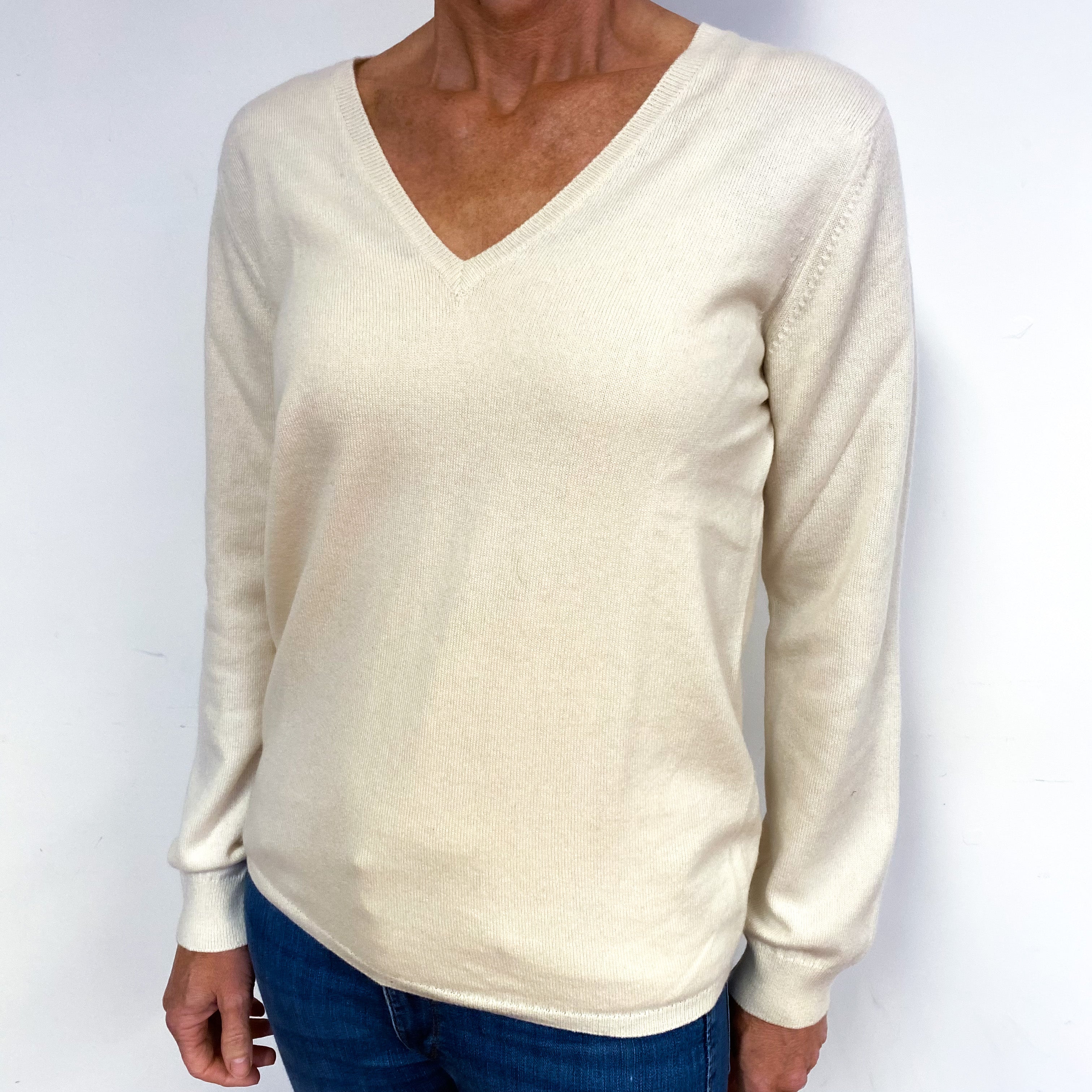 Cream Cashmere V-Neck Jumper Medium