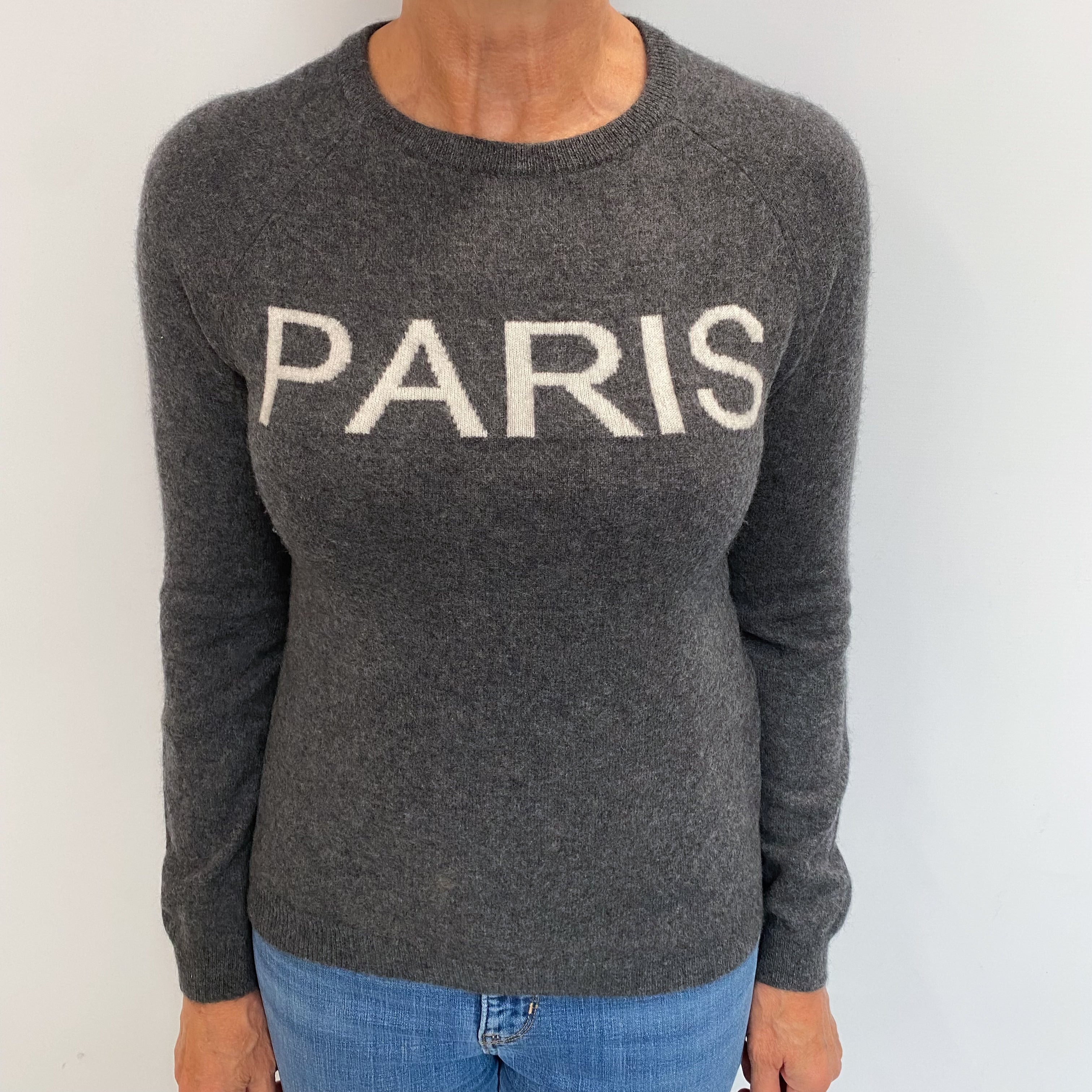 Charcoal Grey ‘Paris’ Cashmere Crew Neck Jumper Medium