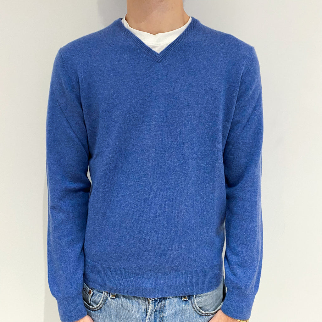 Men's Airforce Blue Cashmere V-Neck Jumper Large