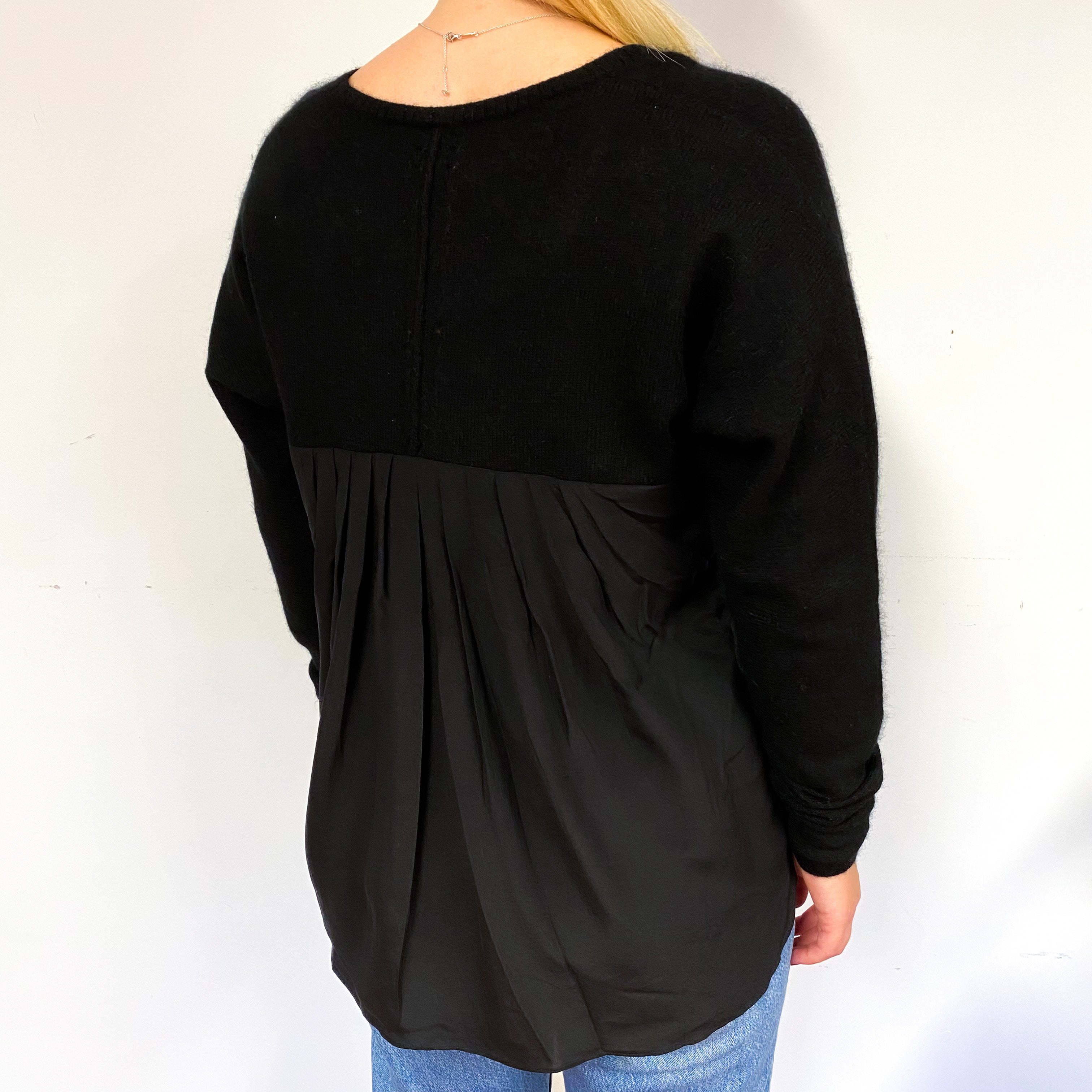 Black Cashmere Crew Neck Jumper with Silk Back Small