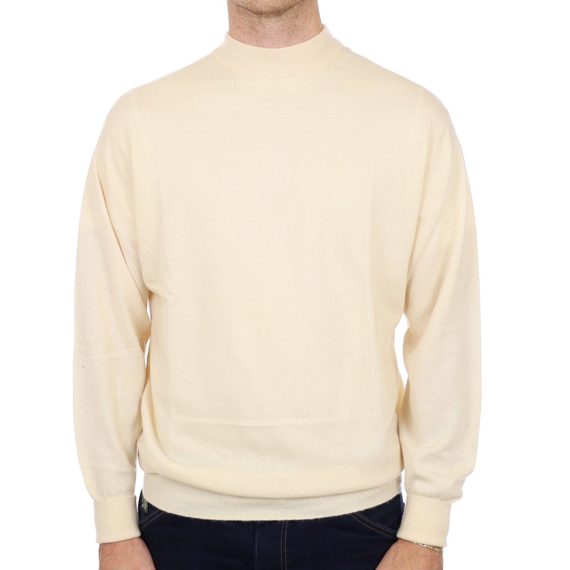 Men's Scottish Vanilla Cream Cashmere Turtle Neck Jumper Large