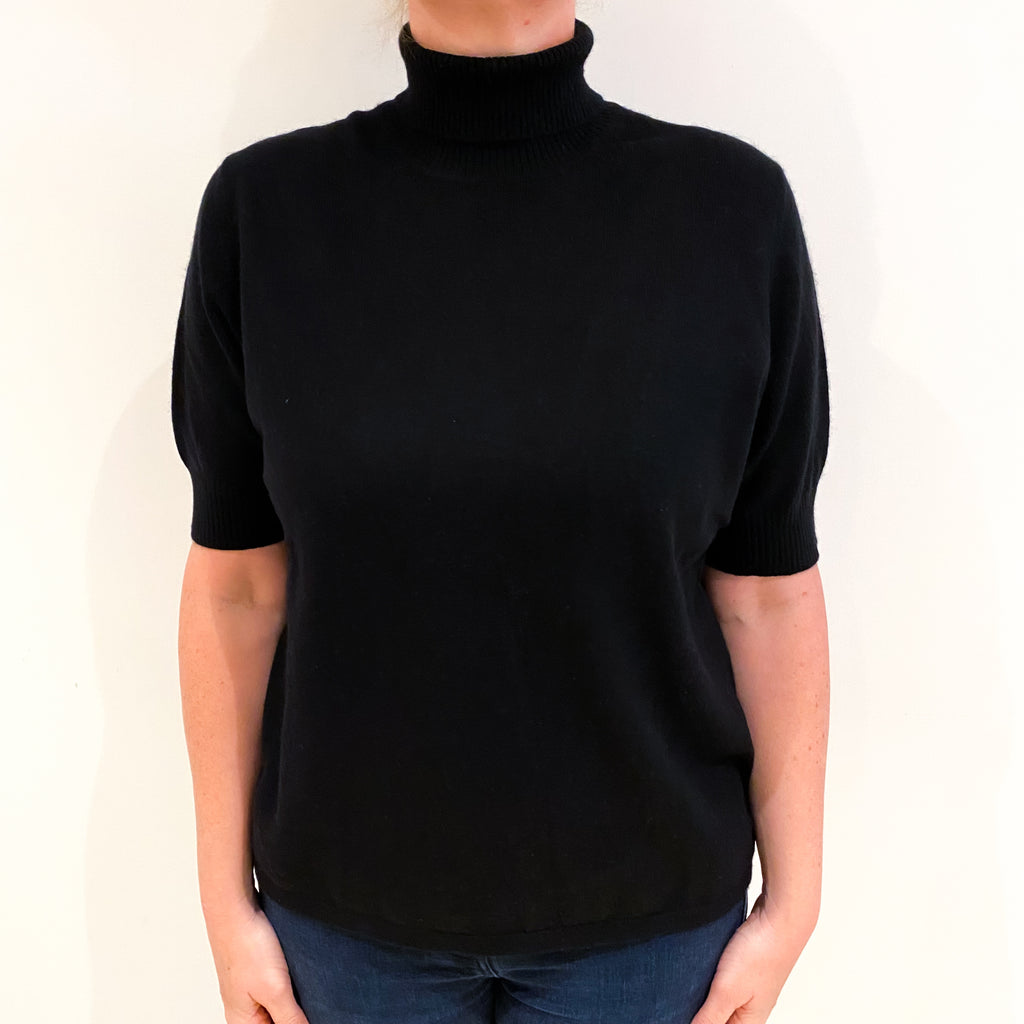 Black Cashmere Polo Neck Short Sleeved Jumper Large