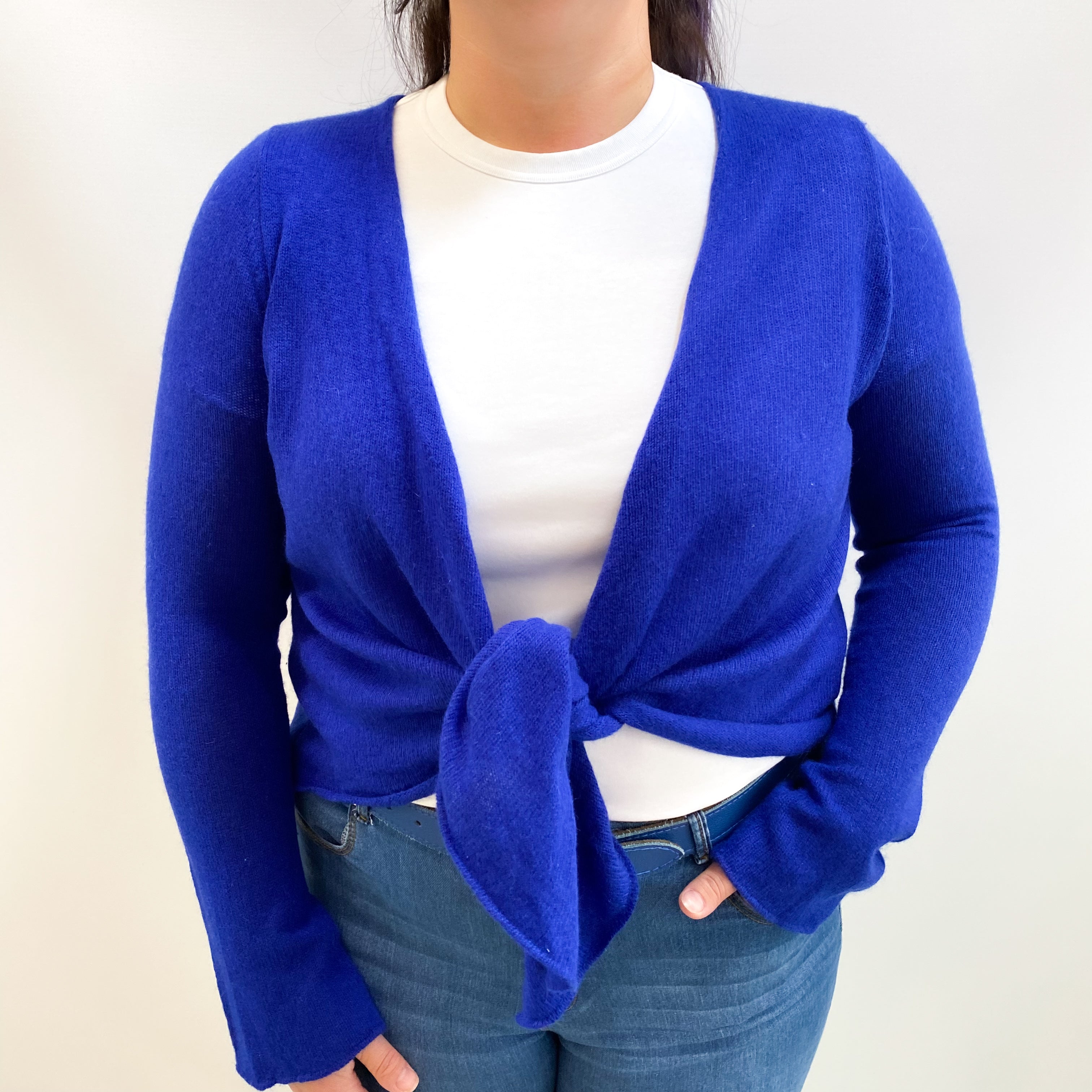 Electric Blue Cashmere Tie Front Cardigan Large