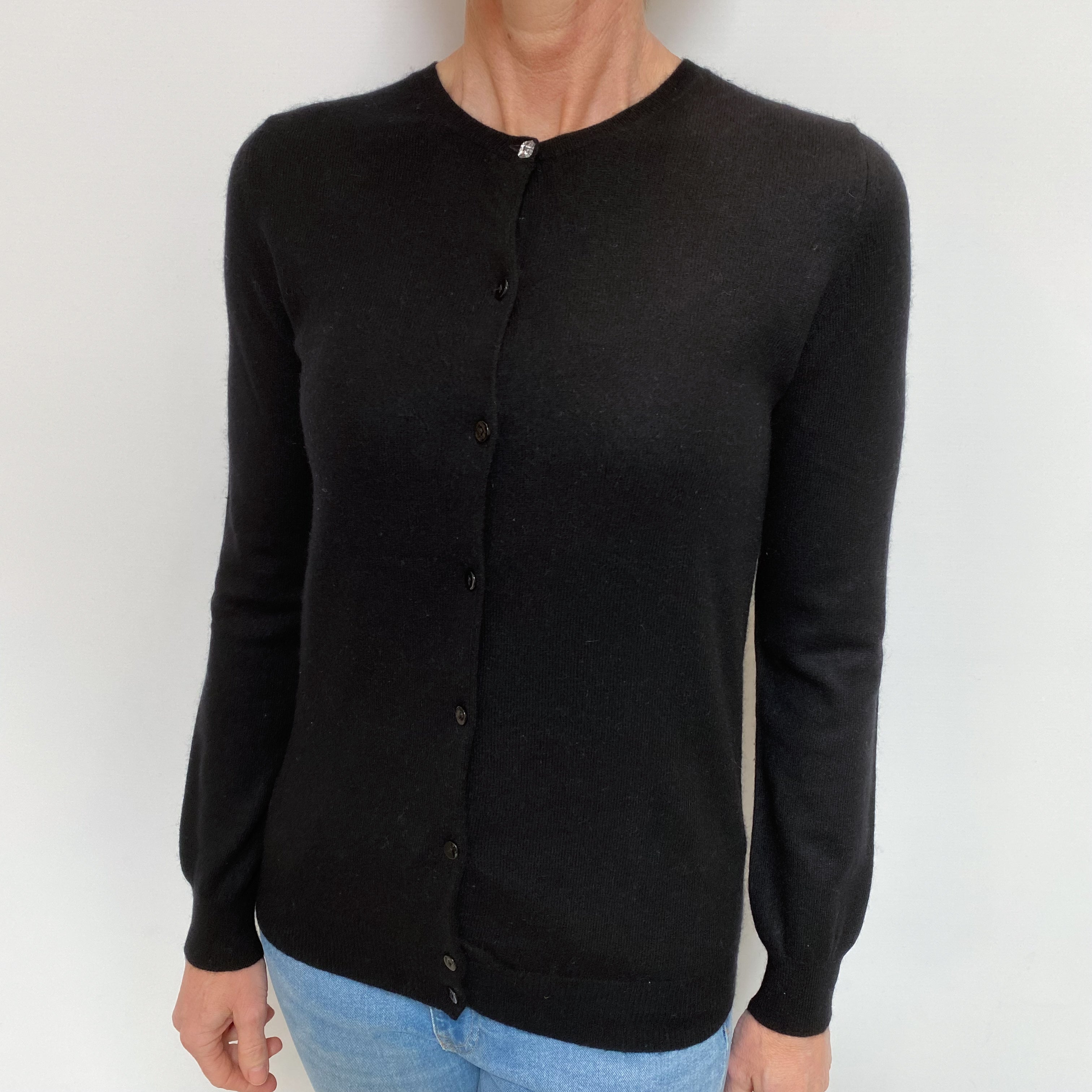 Black Cashmere Crew Neck Cardigan Small
