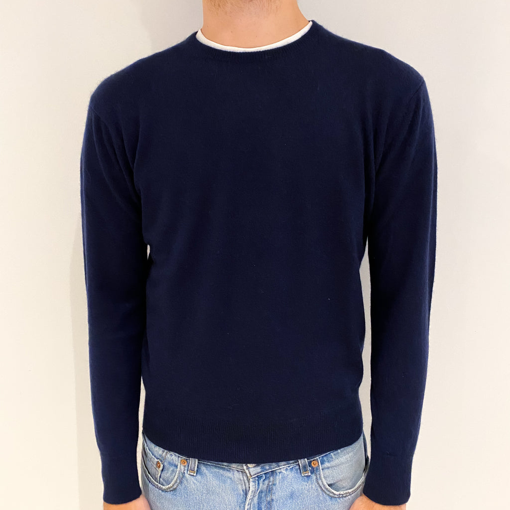 Men's Navy Blue Cashmere Crew Neck Jumper Large