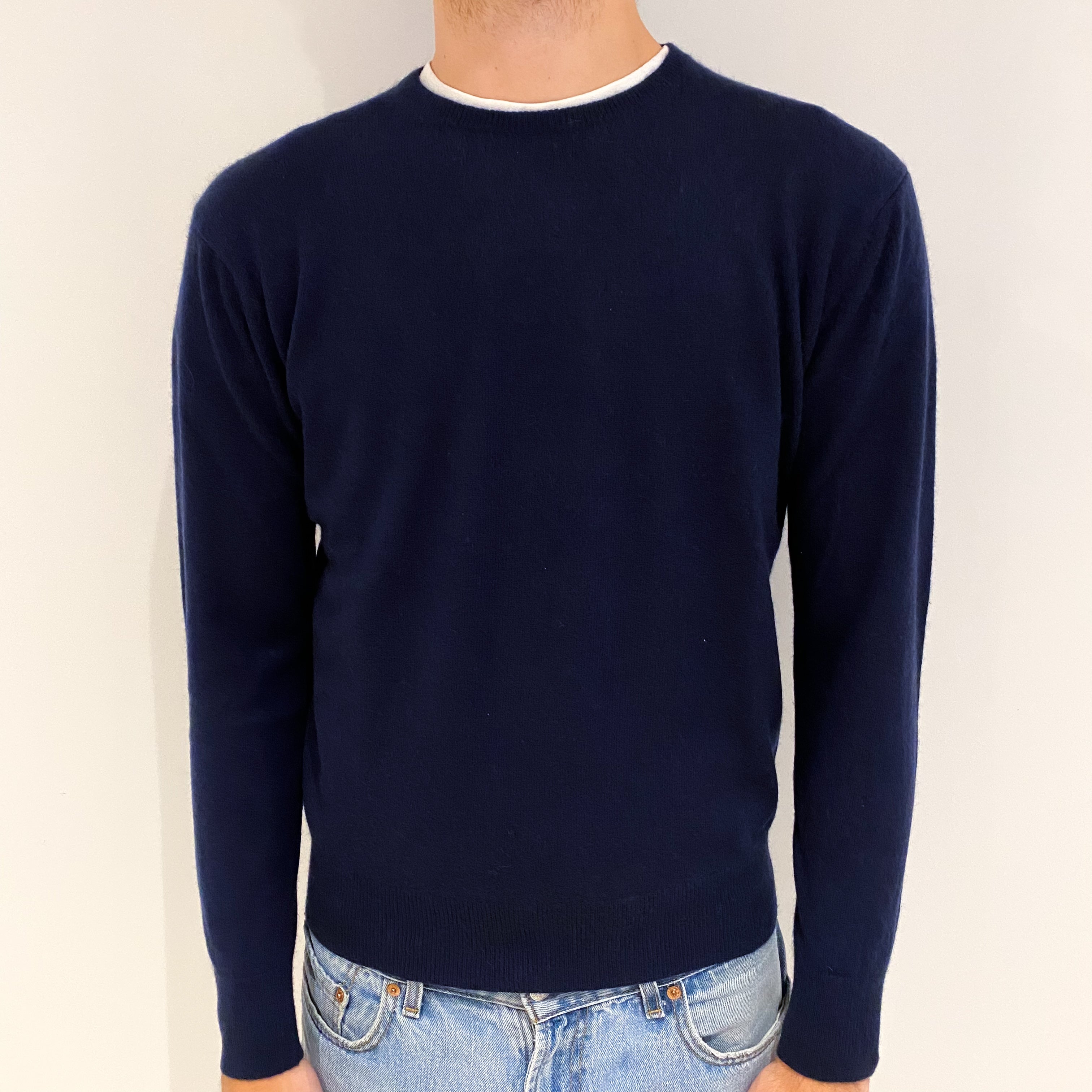 Men's Navy Blue Cashmere Crew Neck Jumper Large