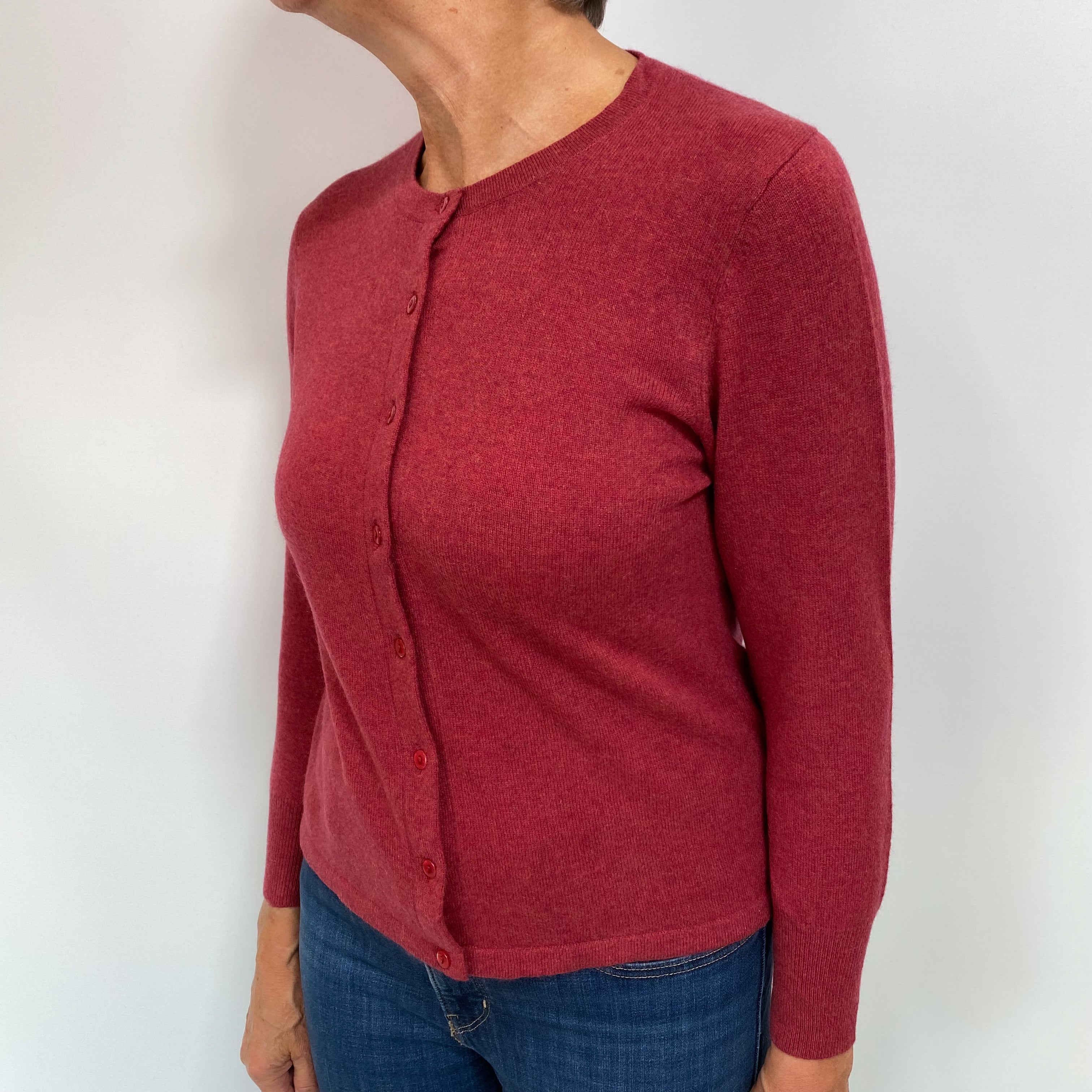 Brick Red Cashmere Crew Neck Cardigan Medium