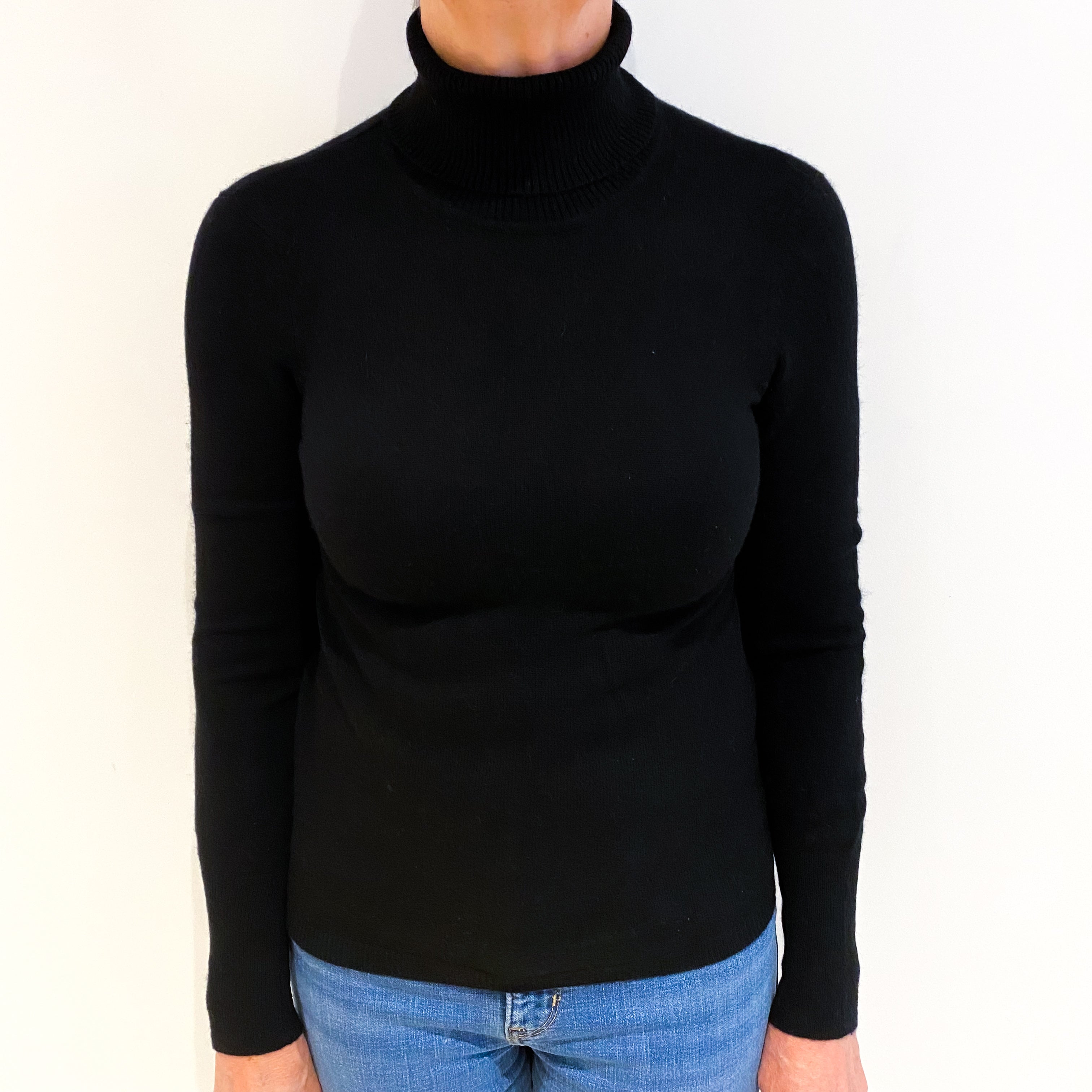 Black Cashmere Polo Neck Jumper Medium