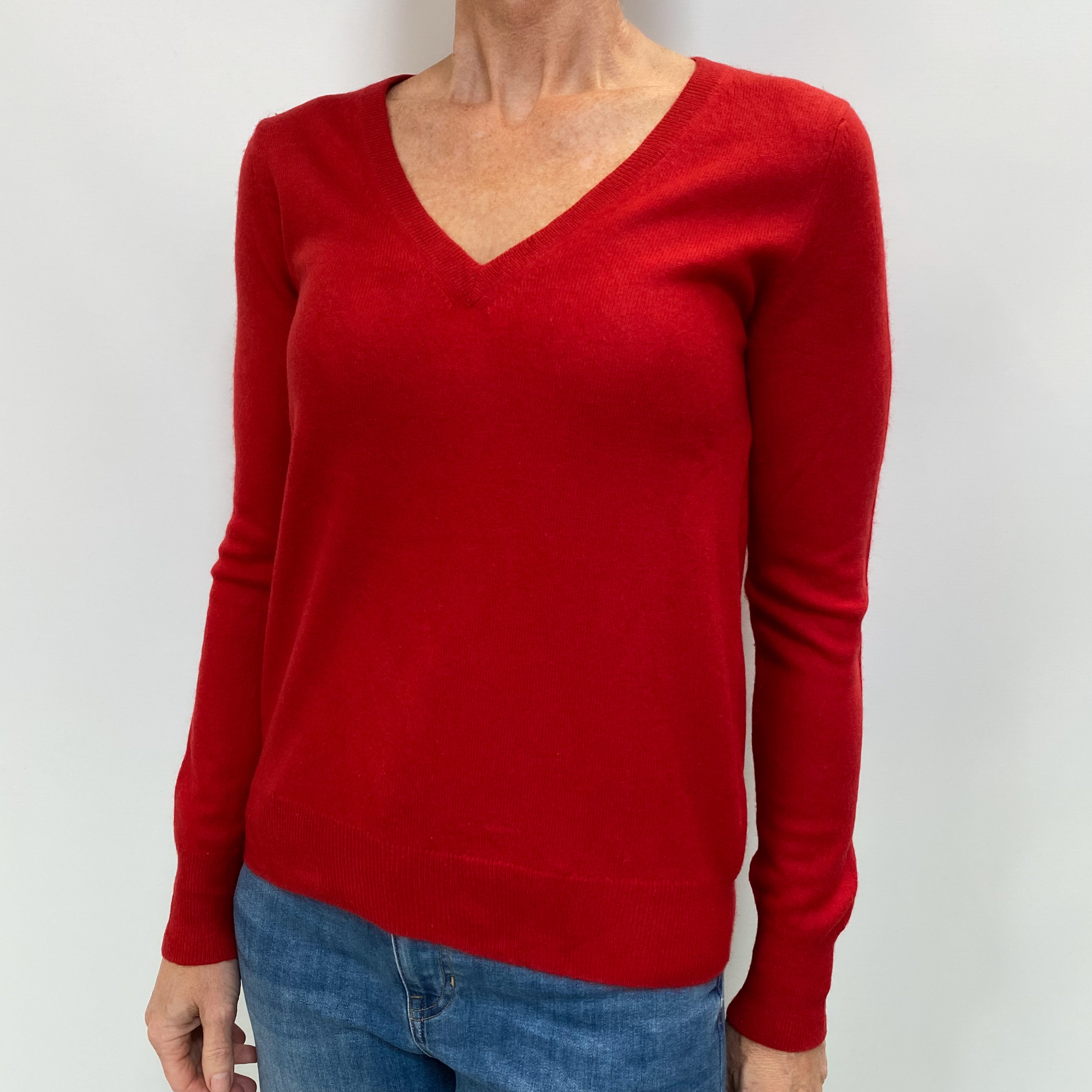Spanish Red Cashmere V Neck Jumper Small