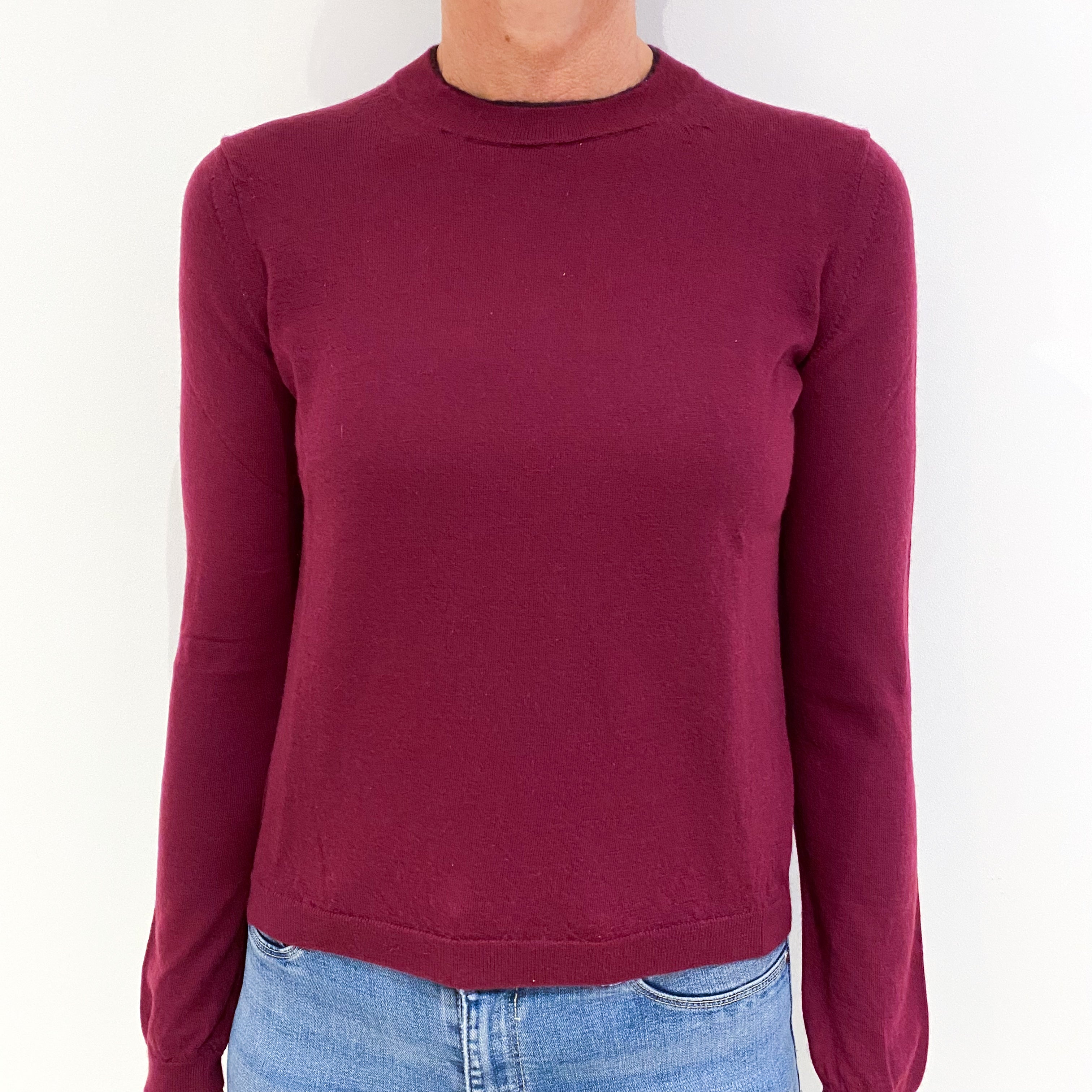Plum Purple Fine Knit Cashmere Crew Neck Jumper Small