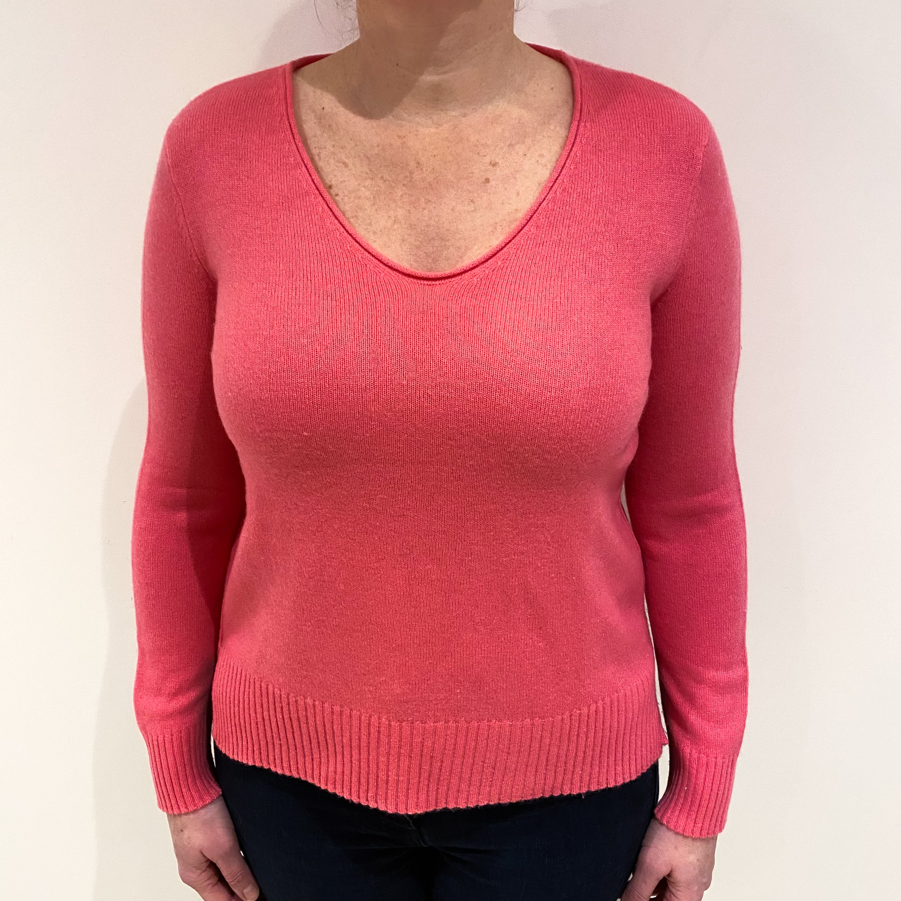 Rose Pink Cashmere V Neck Jumper Large