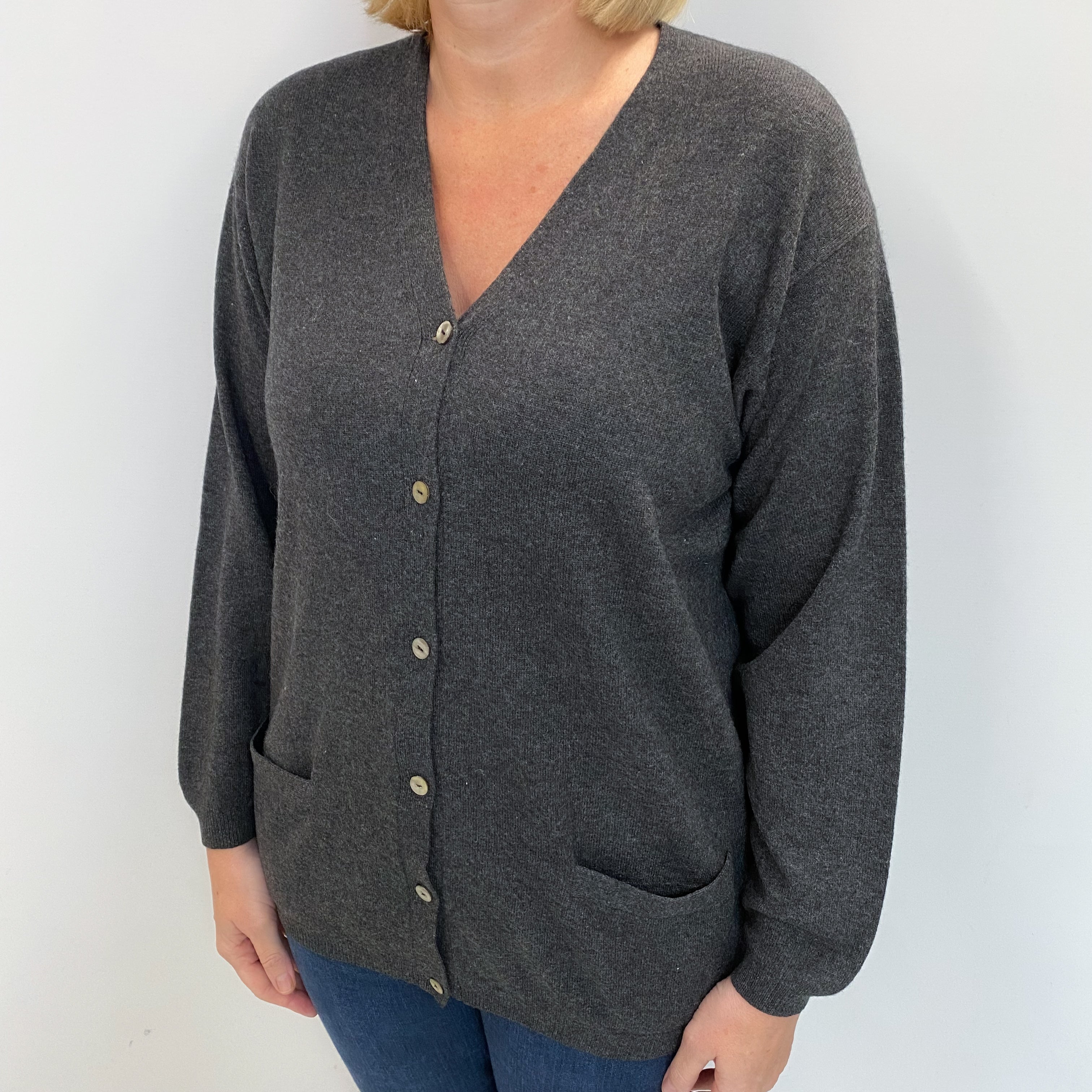 Slate Grey Cashmere V Neck Cardigan Large