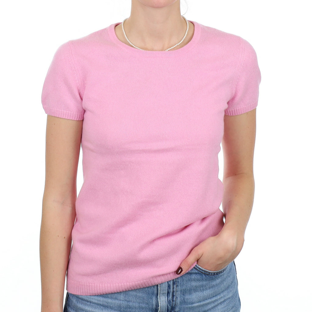 Sugar Mouse Pink Cashmere Short Sleeve Crew Neck Jumper Small