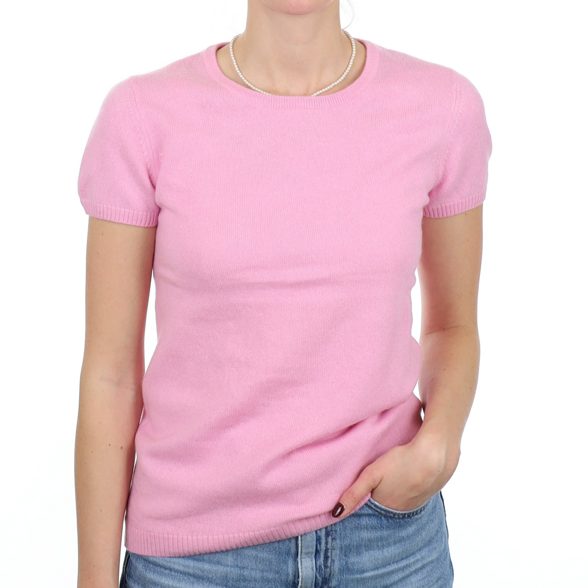 Sugar Mouse Pink Cashmere Short Sleeve Crew Neck Jumper Small