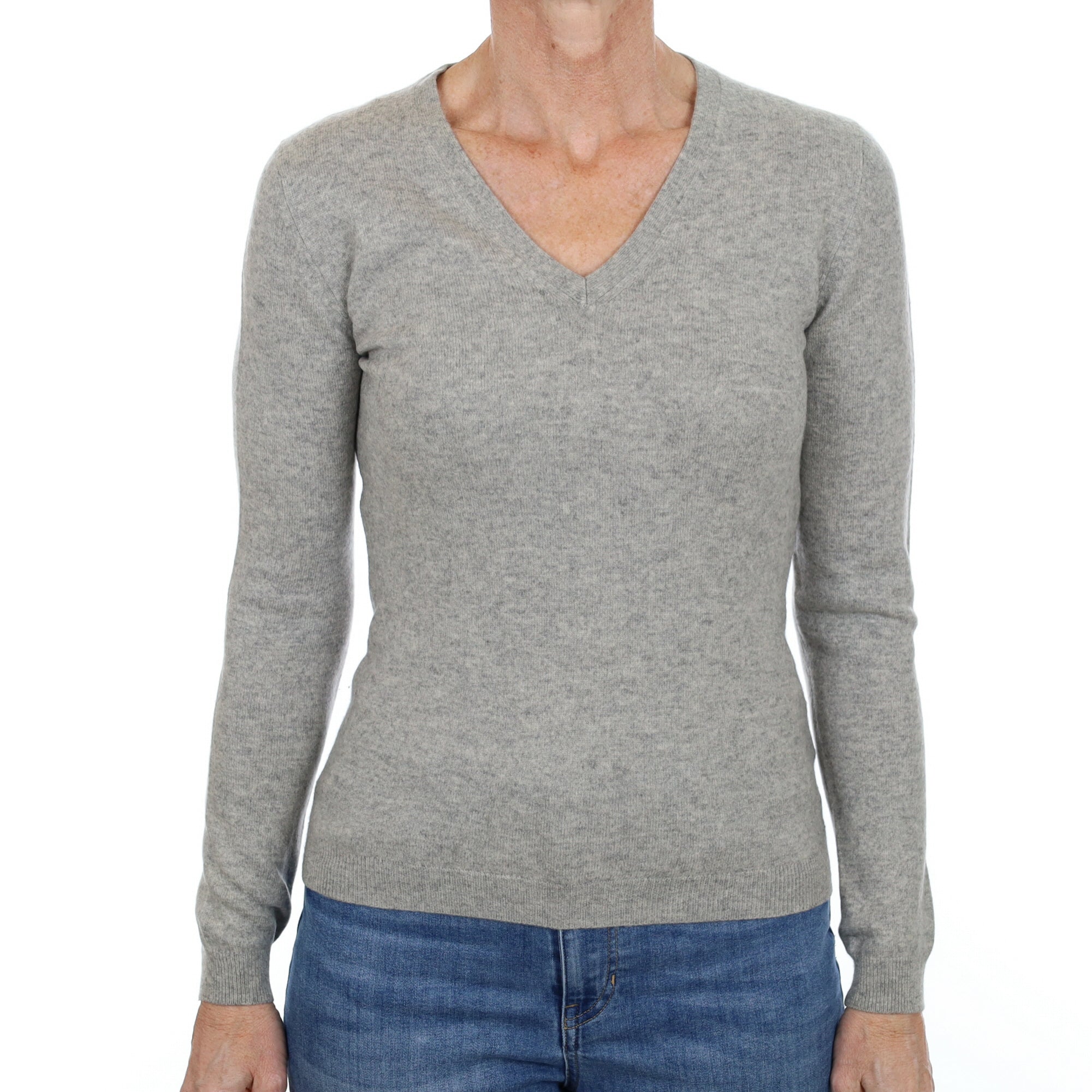 Smoke Grey Cashmere V Neck Jumper Small