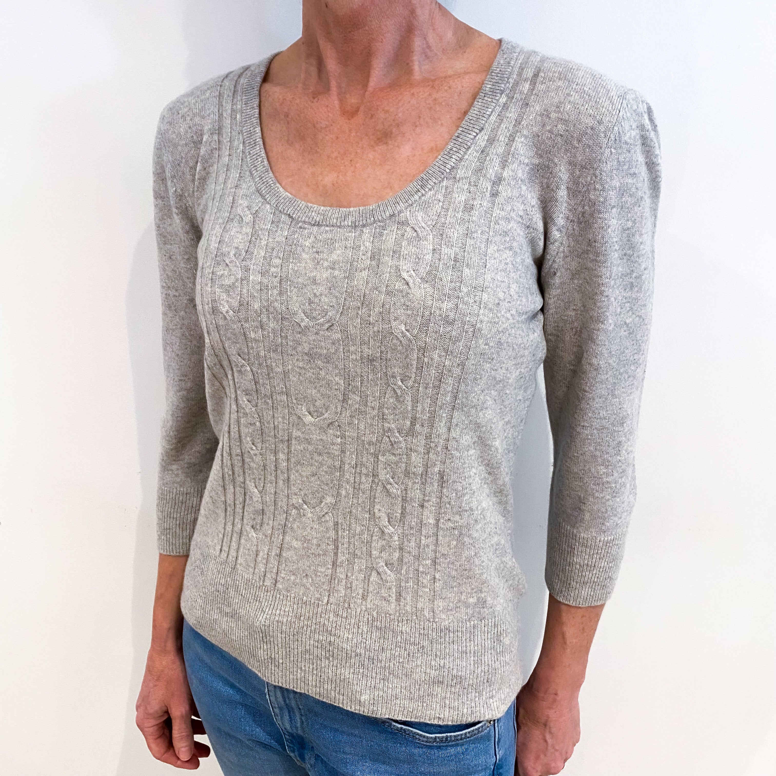 Smoke Grey Cashmere Scoop Neck Jumper Small
