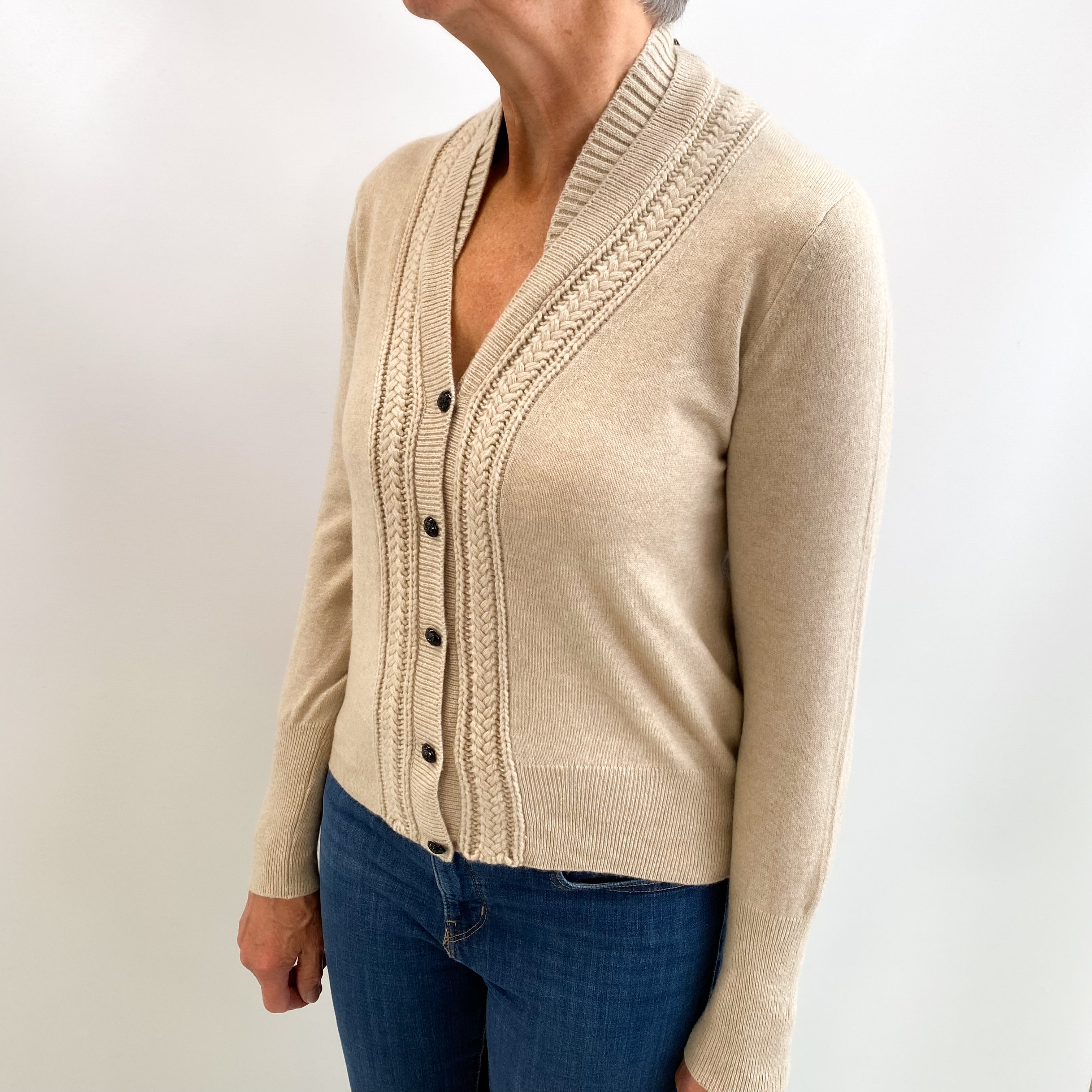 New Burberry Fawn Cashmere V Neck Cardigan Medium
