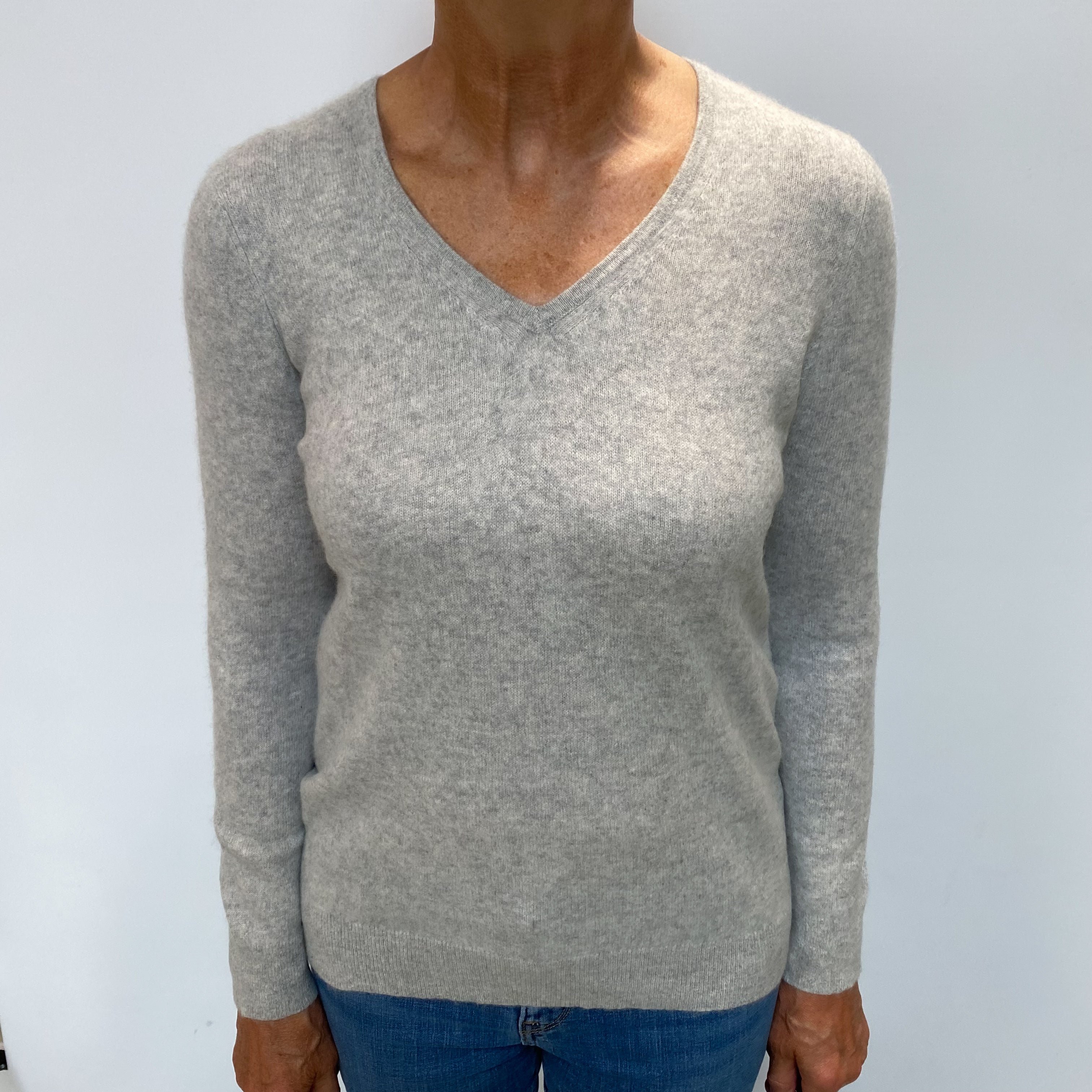 Smoke Grey Cashmere V Neck Jumper Medium