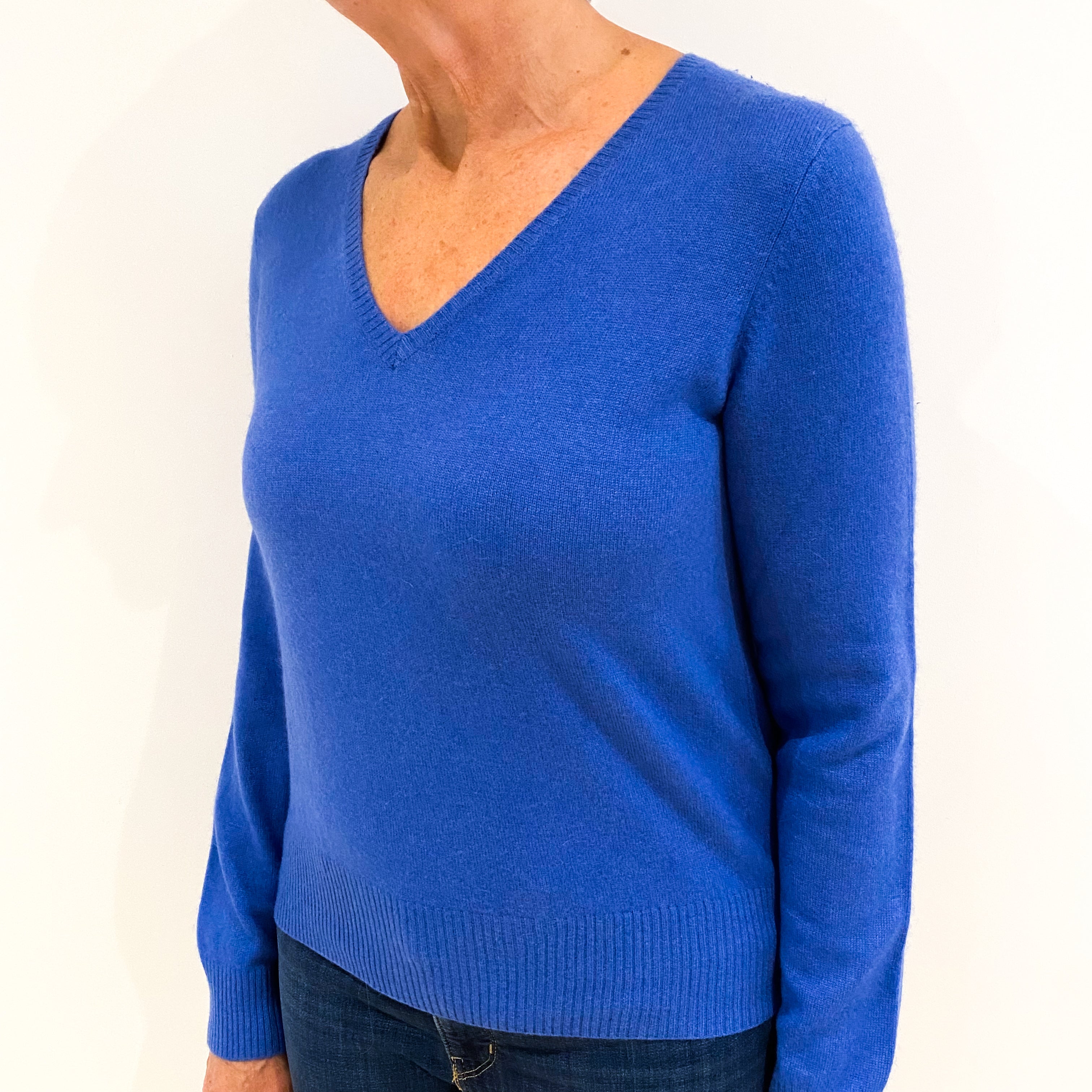 Air Force Blue Cashmere V Neck Jumper Medium