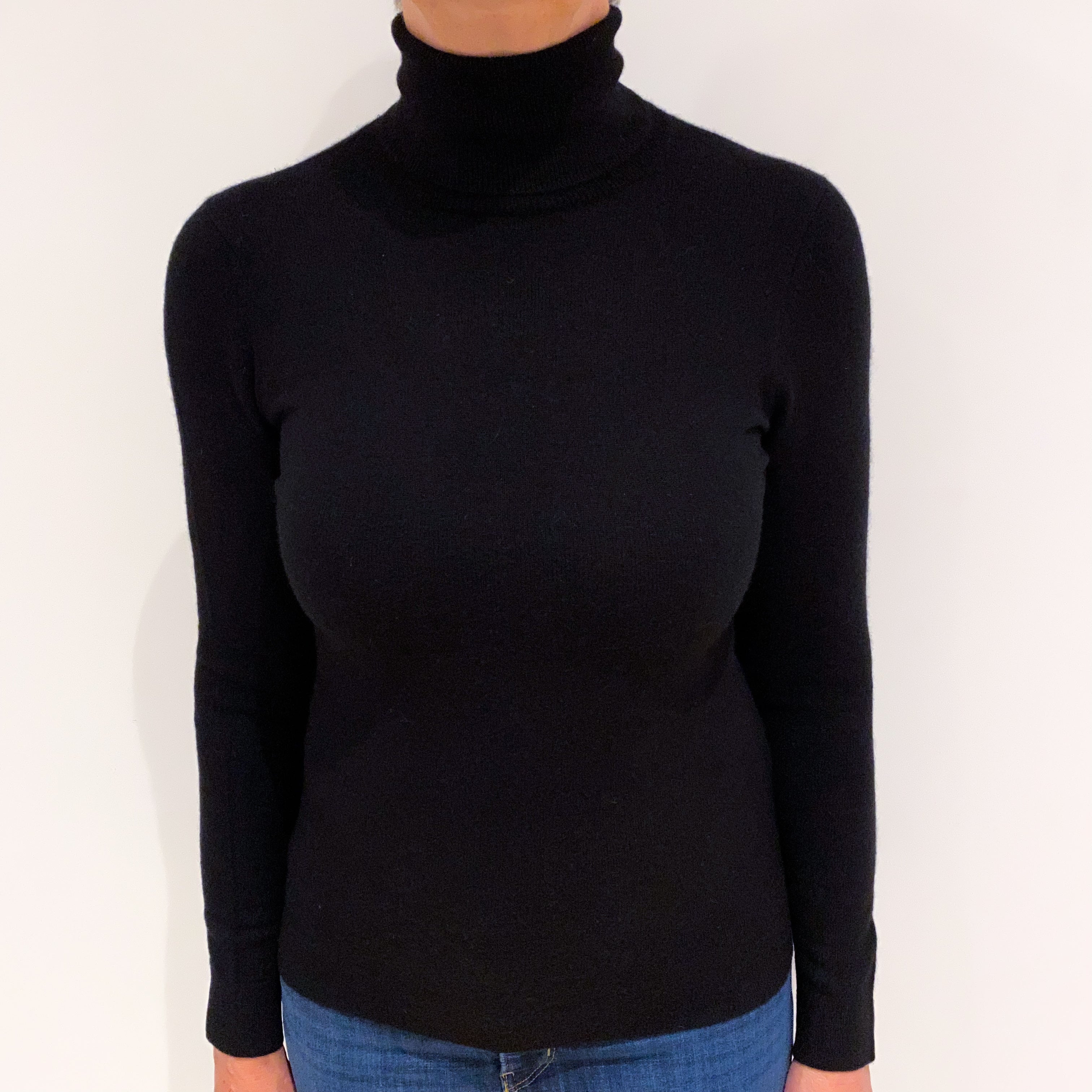 Black Cashmere Polo Neck Jumper Medium