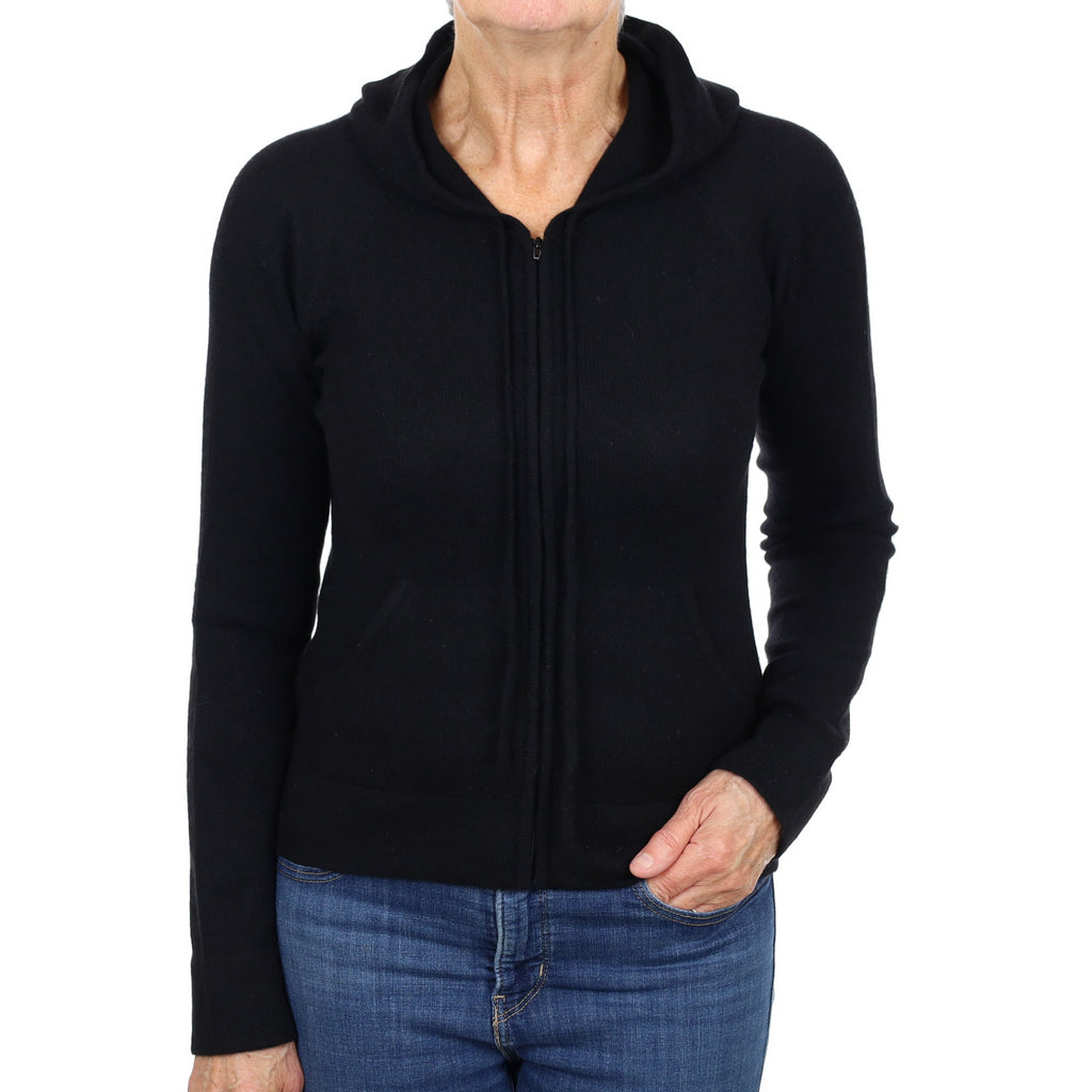 Black Cashmere Zip Up Hoodie Jumper Medium