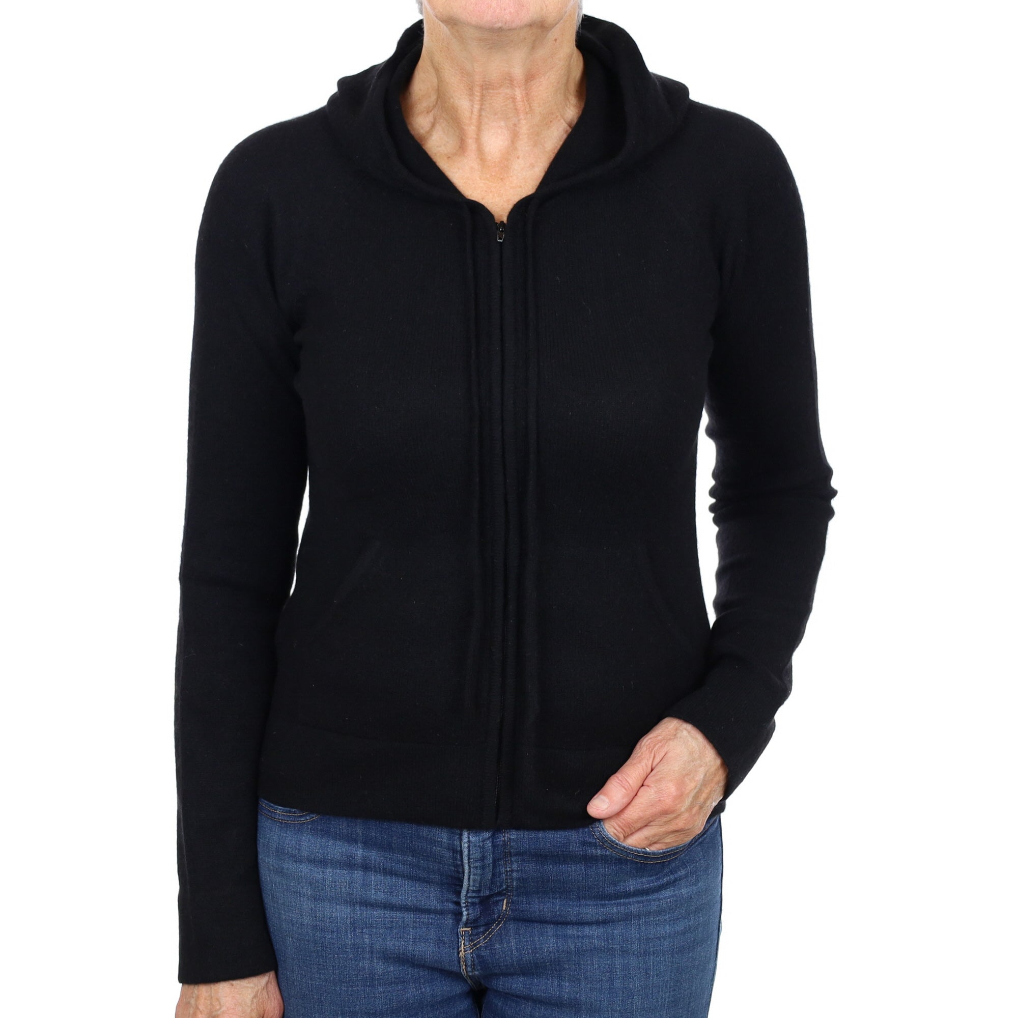 Black Cashmere Zip Up Hoodie Jumper Medium
