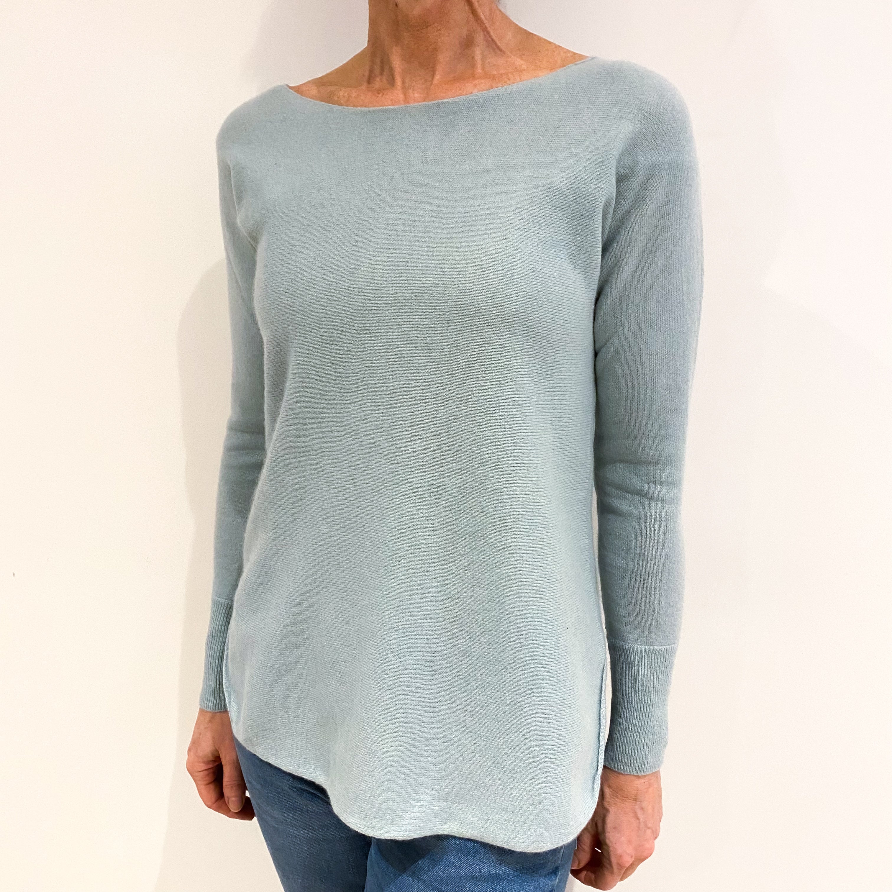 Mint Green Cashmere Batwing Crew Neck Jumper Small