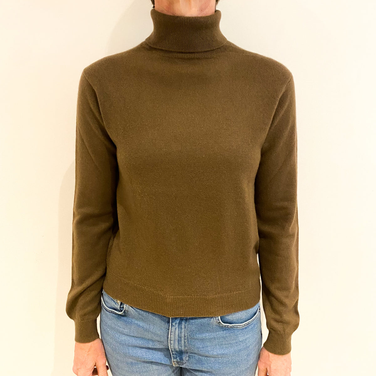 Chocolate Brown Cashmere Polo Neck Jumper Small
